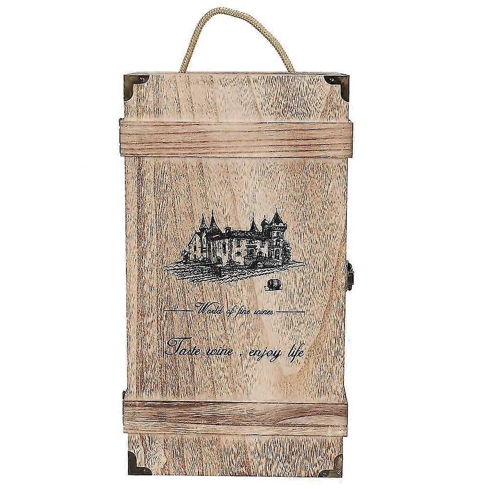 Vintage Retro Trä Vin Presentförpackning med Rep - Rymmer 2 Flaskor