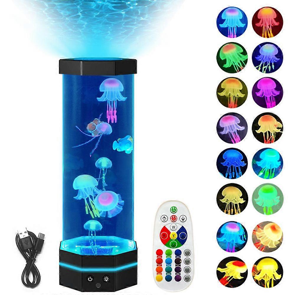 15-Zoll-Quallen-Lavalampe, 17 Farben wechselnde Quallenlampe mit Fernbedienung, USB-Plug-in-Blasenfischlampe, Kinder-Nachtlicht