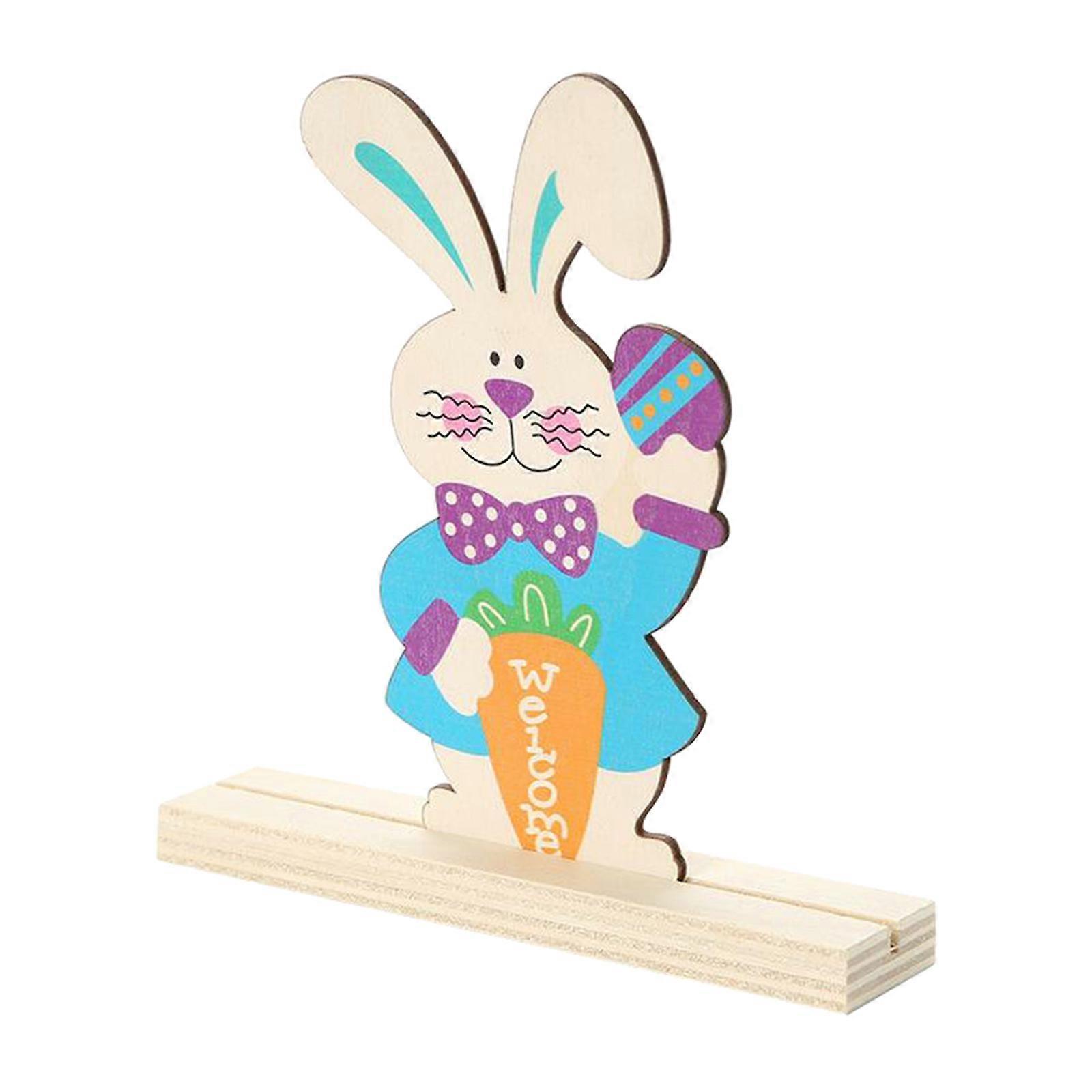 Wooden Easter Rabbit Ornament Happy Easter Decoration for Easter Eggs Party