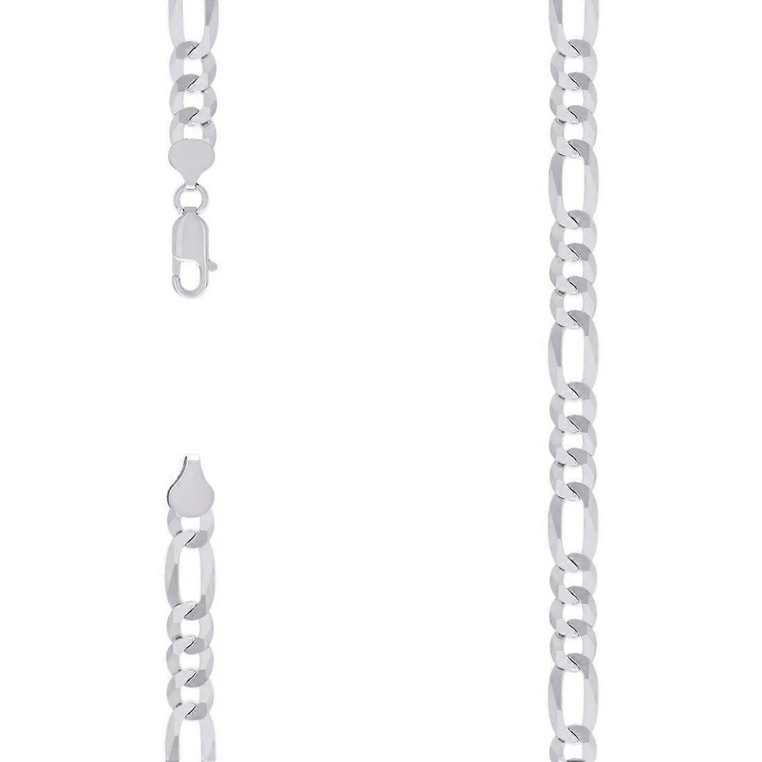 925 Sterling Silver Super Flat Figaro Chain Rhodium Plated 7.8mm Anklet-Anklet for Women and Men - Length: 7 to 9