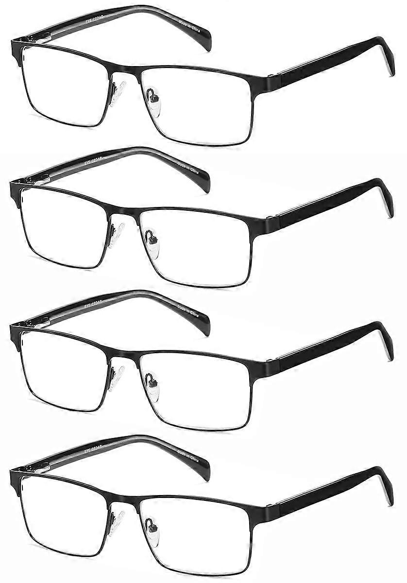 4-Pack Reading Glasses for Men - Black Frame, Adjustable Spring Metal Hinges, 1.75 Magnification Readers