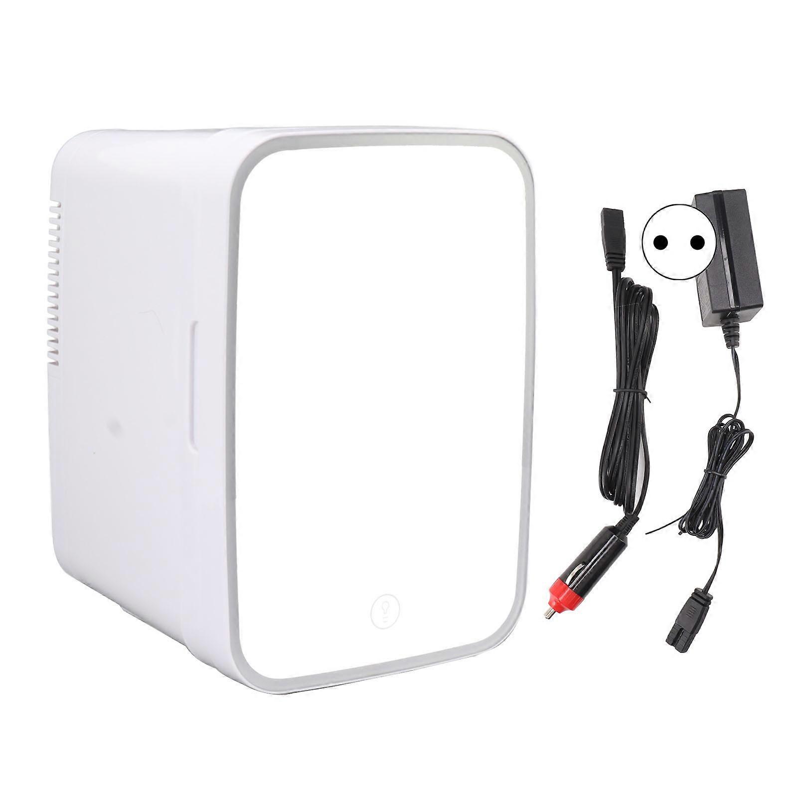 Mini Skincare Fridge Organizer 4L with Mirror LED Light Removable Partition Board for Cosmetics Beverage Car