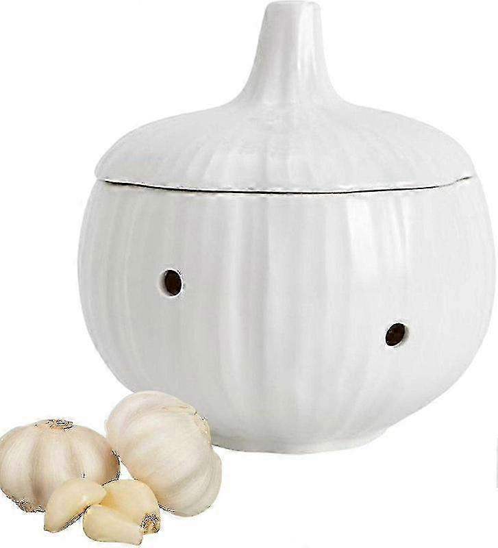 Ceramic Garlic Holder with Lid for Ginger & Garlic Storage