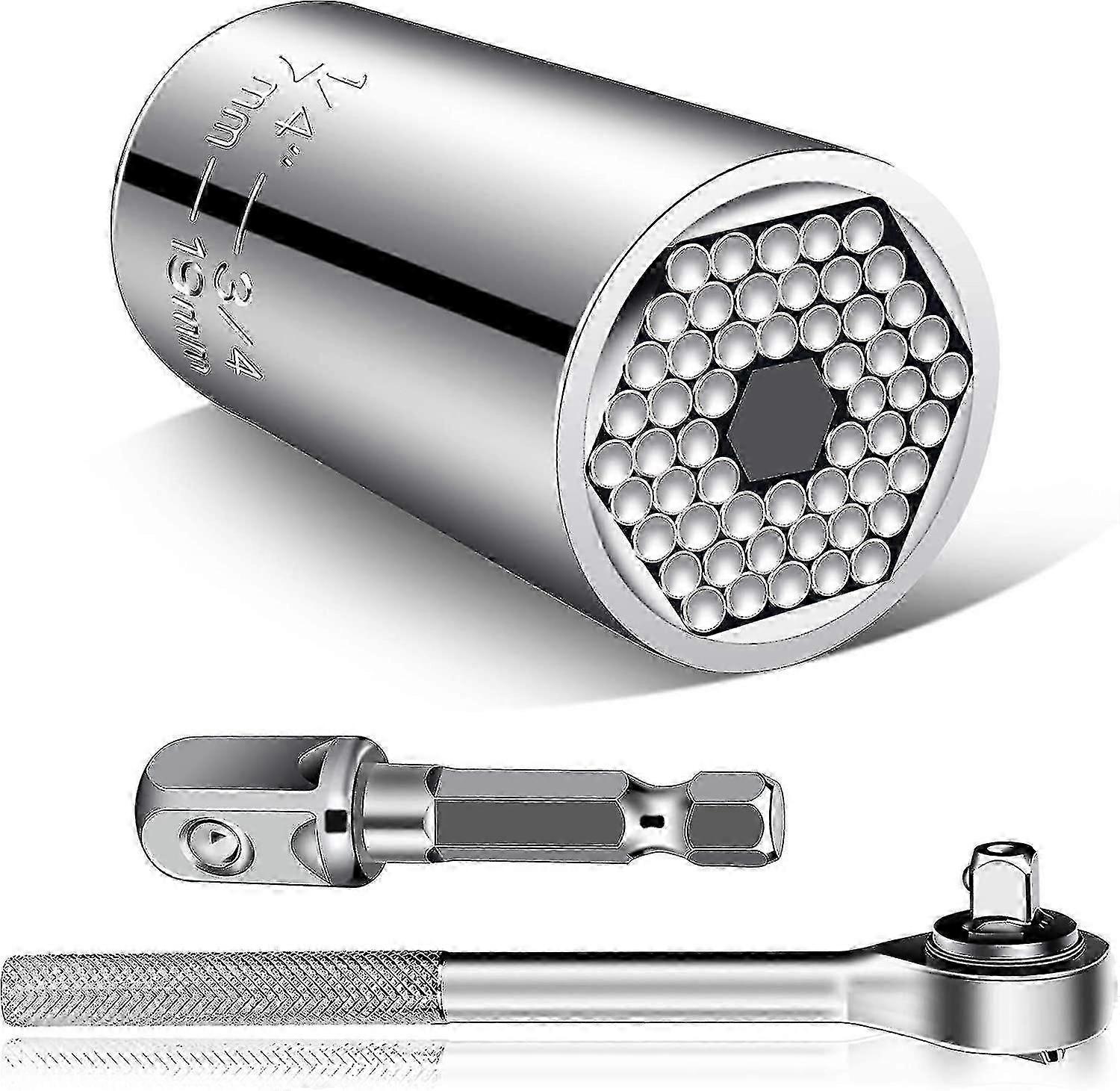 Universal Socket Tools Gifts compatible Men/multi-function Professional (7mm-19mm) Socket Tool Sets With Power Drill Adapter And Socket Wrench 3pcs, T