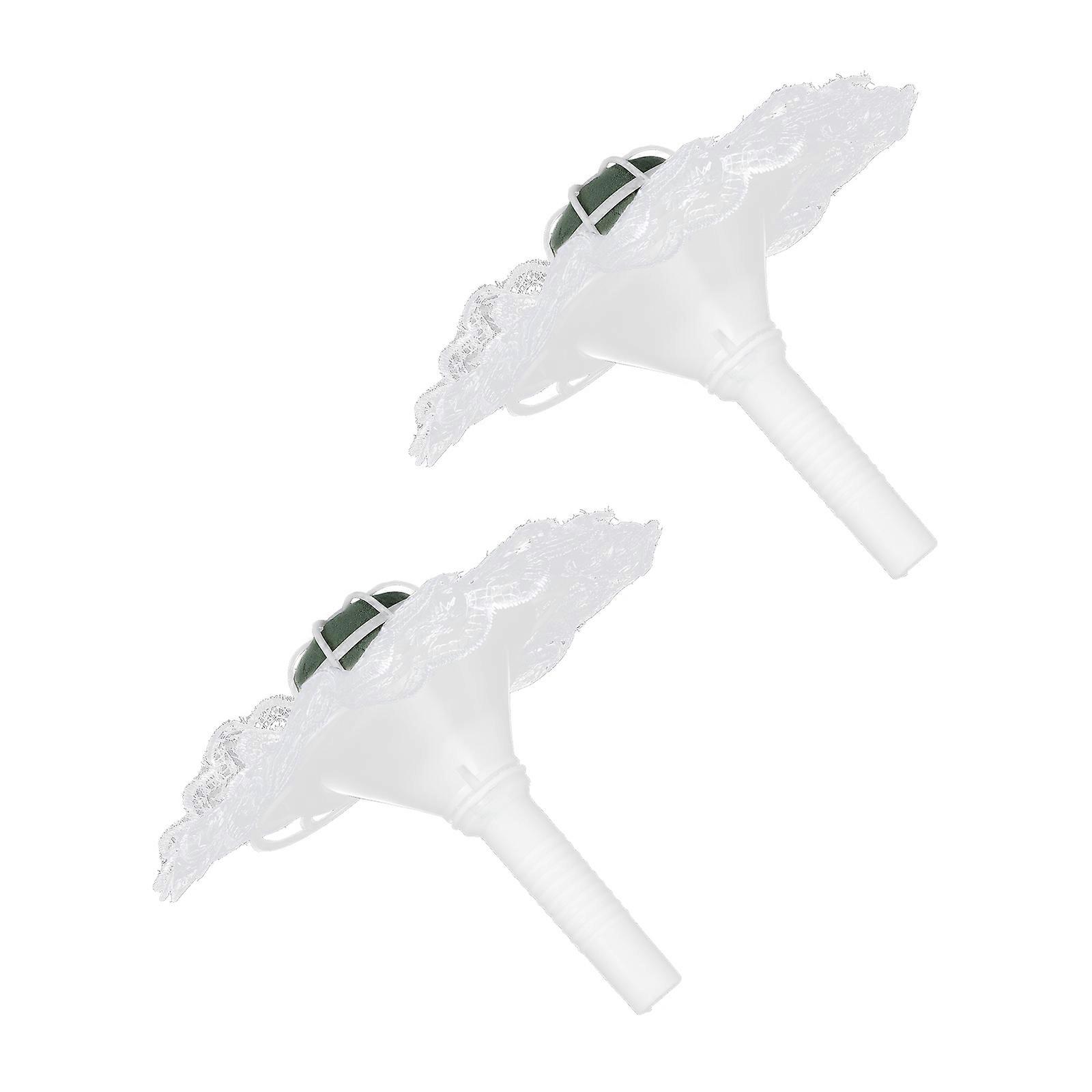 Bridal Bouquet Holders with Lace Edges and Floral Base – 2 Sets – DIY Wedding Flower Handles for Hand Tied Bouquets and Reception Decor