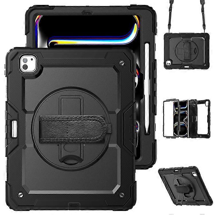 Compatible For iPad Pro 13 (2024) Kickstand Case PC+Silicone Tablet Cover with Screen Film / Shoulder Strap