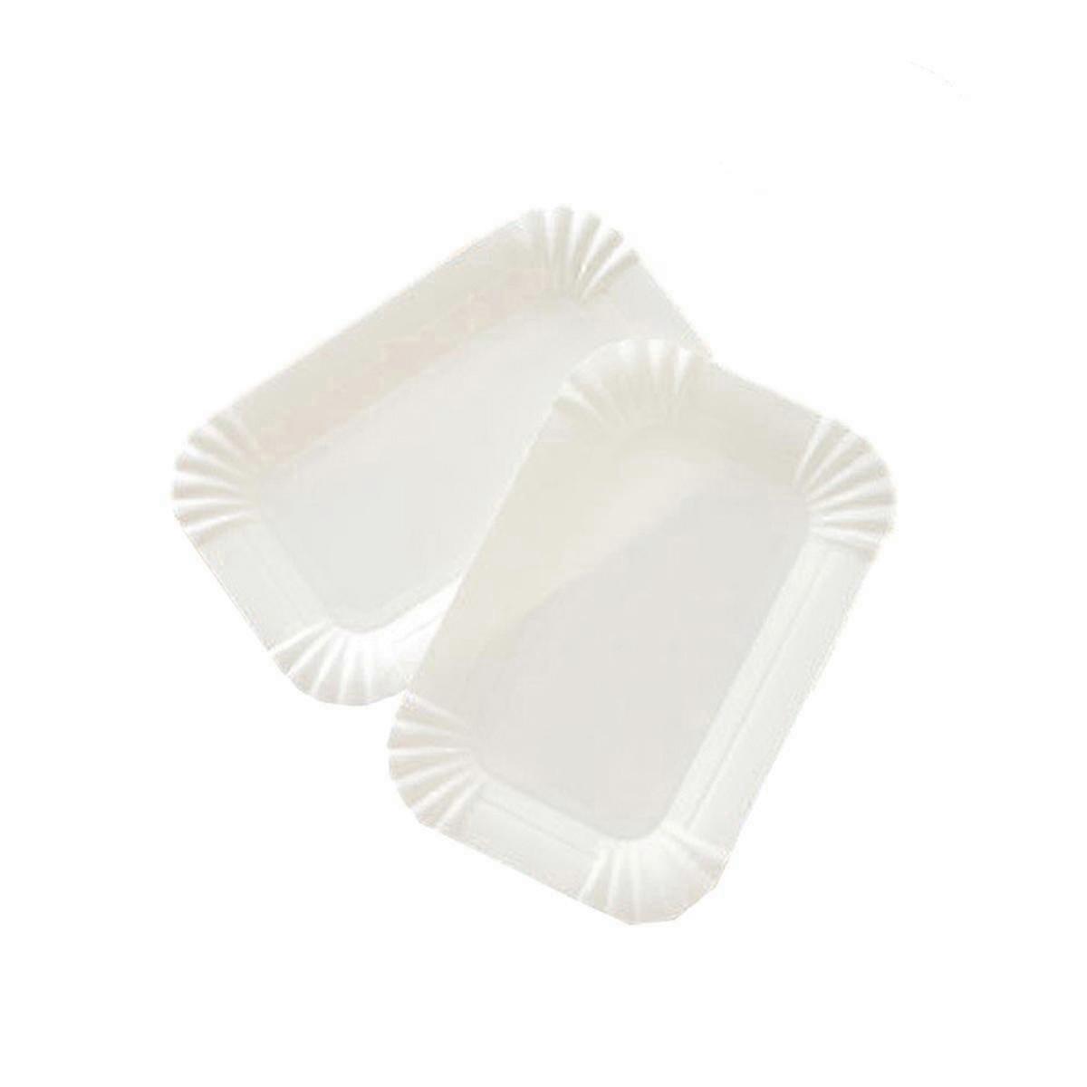 100 Pcs Disposable White Paper Plates Rectangular Food Trays Cake Plates
