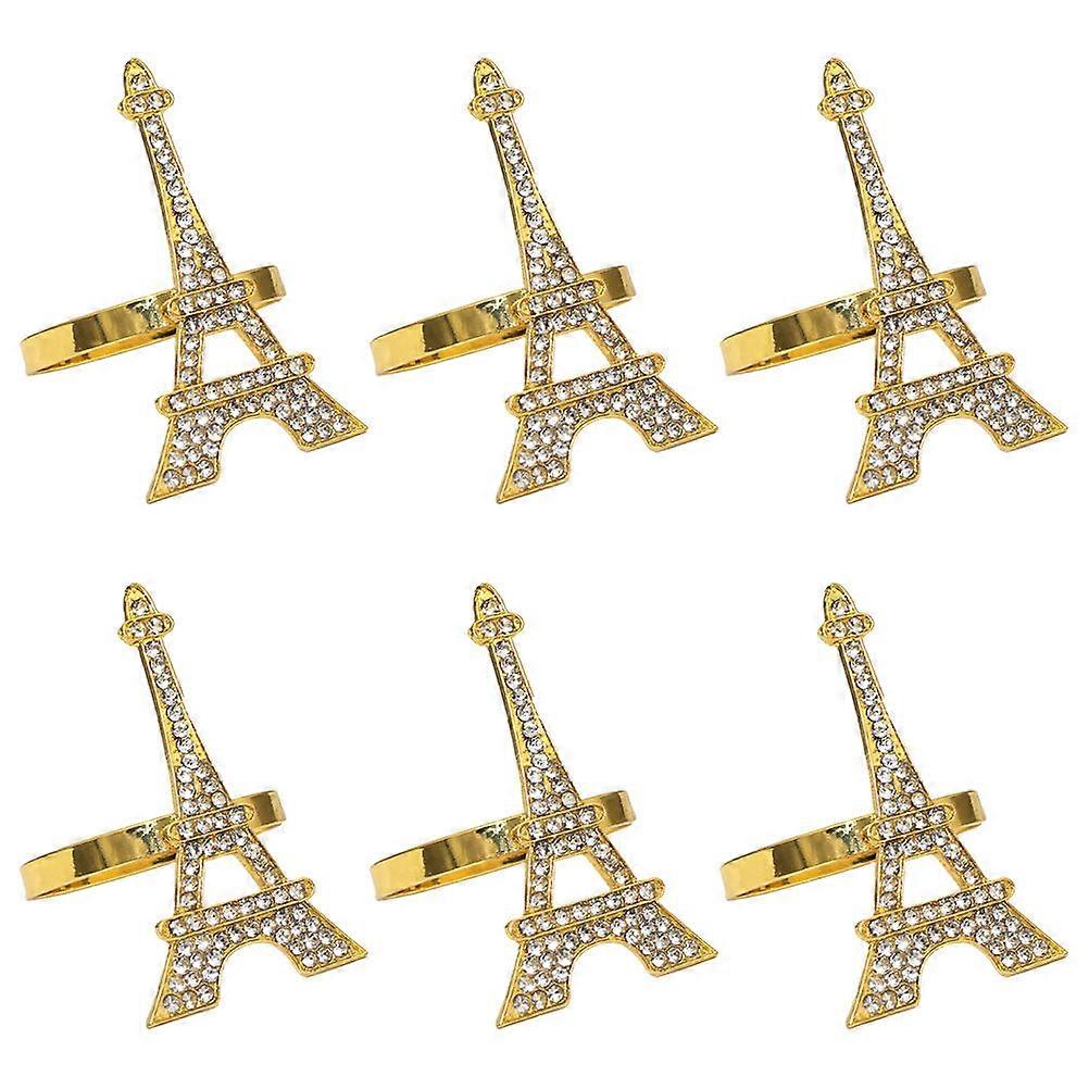 Napkin Rings for Wedding Decorative Eiffel Tower Shape Golden 5.90X3.50X3.00CM Wear-Resistant 6Pcs