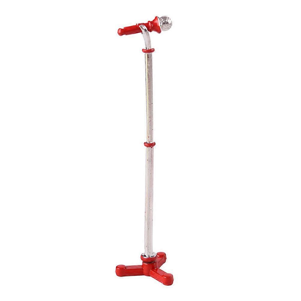 Delicate Mini Microphone Doll Accessory Decorative Adjustable Height Red Alloy 1Pcs