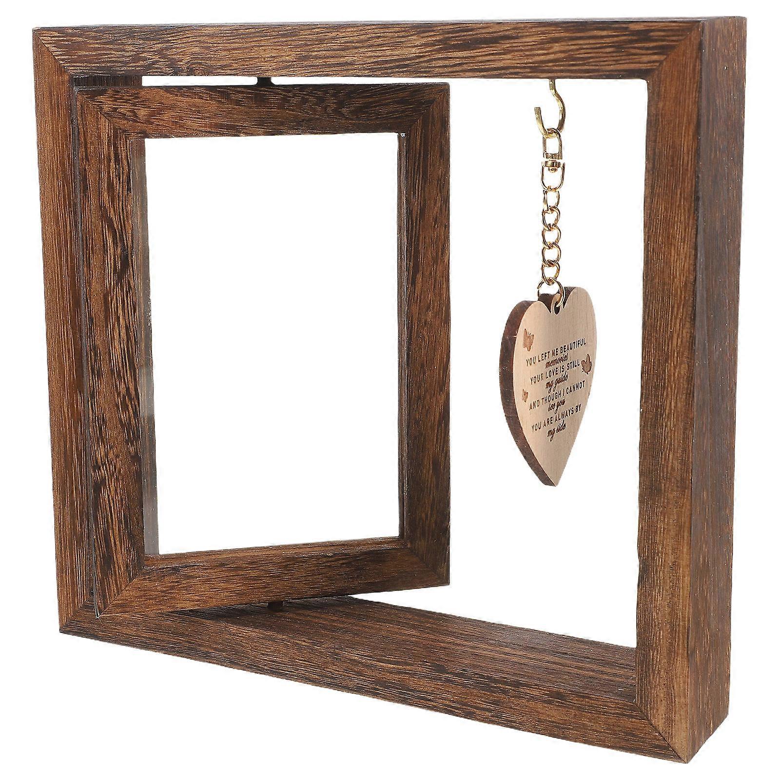 Wooden Picture Frame Rotatable Design Pet Memorial Photos Holder Rustic Retro Style Desk Display Home Decor 1Pack