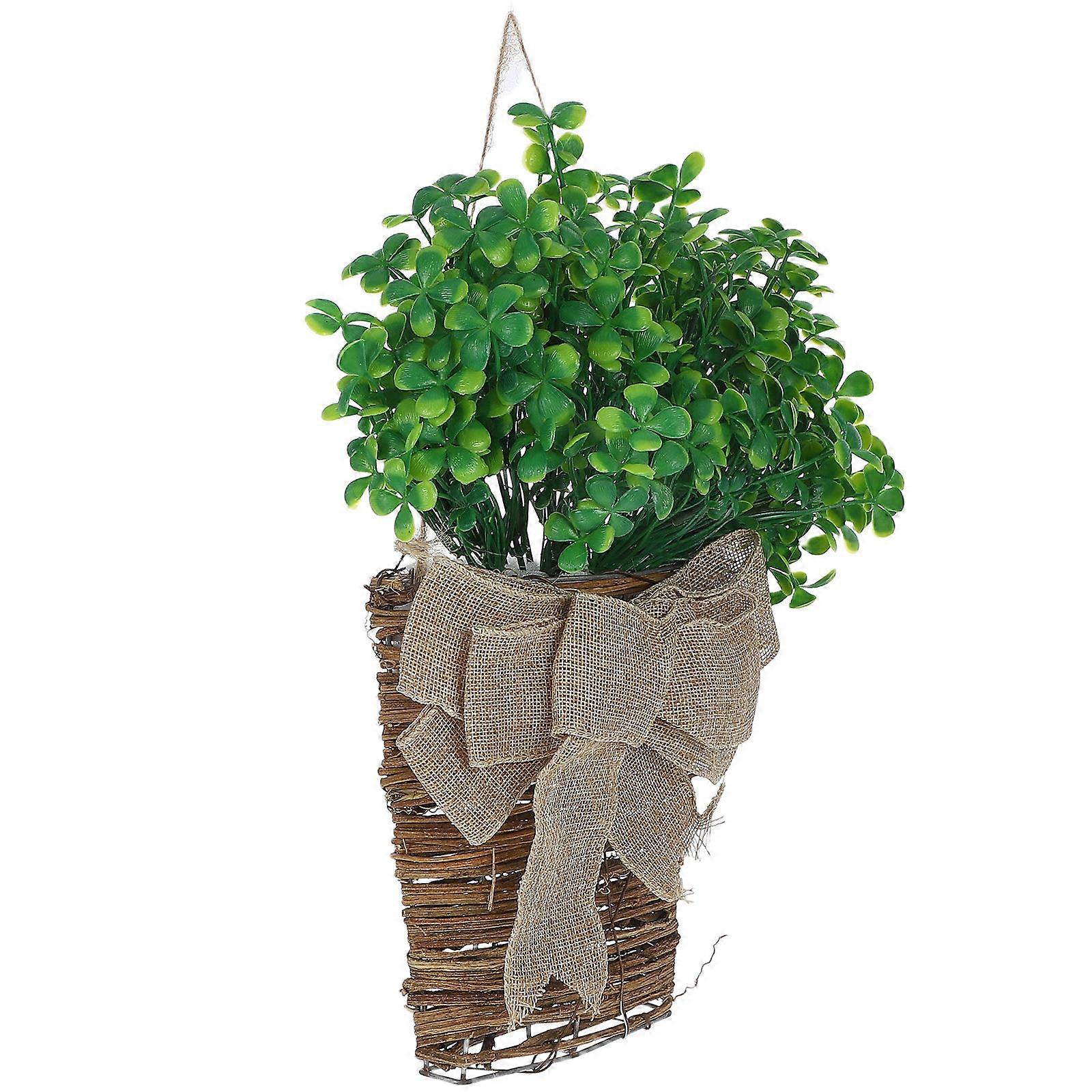 Patricks Day Basket Simulated Green Plant Decoration Wall Mount Basket Round Shape For Wall Decoration 1Pack