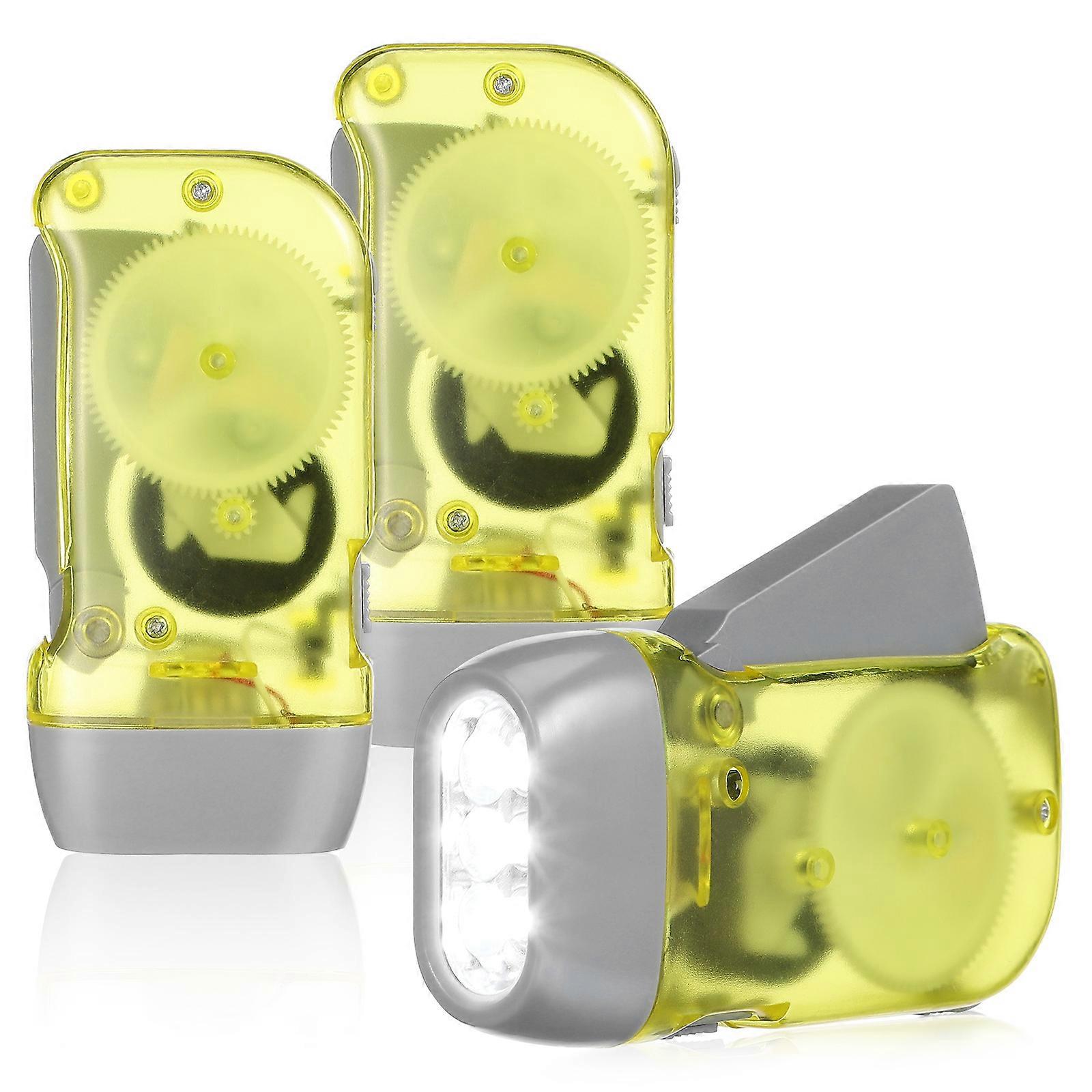 Crank Flashlight Torch Portable Flashlight Energy Storage Assorted Color 3 LED Lights 3Pcs