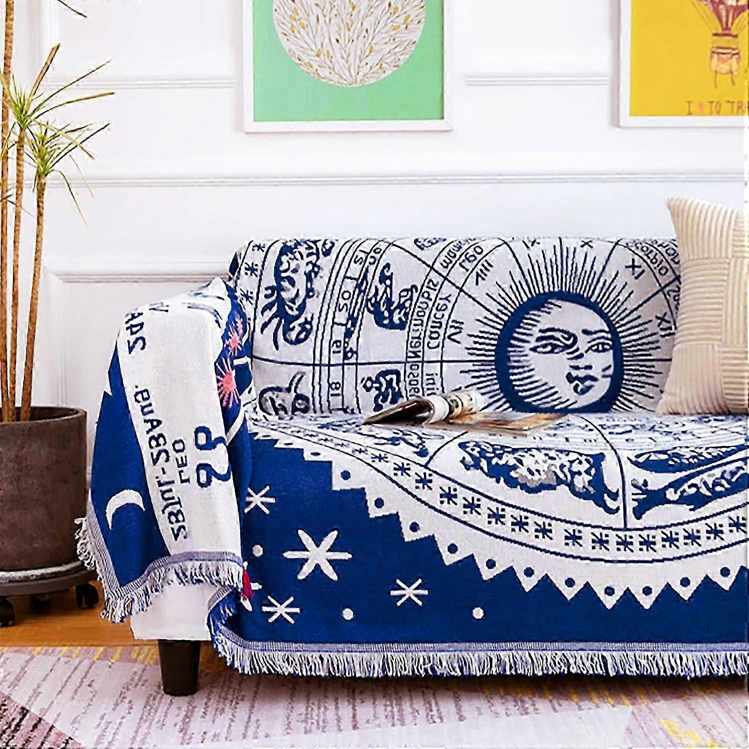 Böhmische Wende-Baumwoll-Webdecke - Weiß 71 "x91" Astrologie Hexe Sternzeichen Himmlische Konstellation Teppich