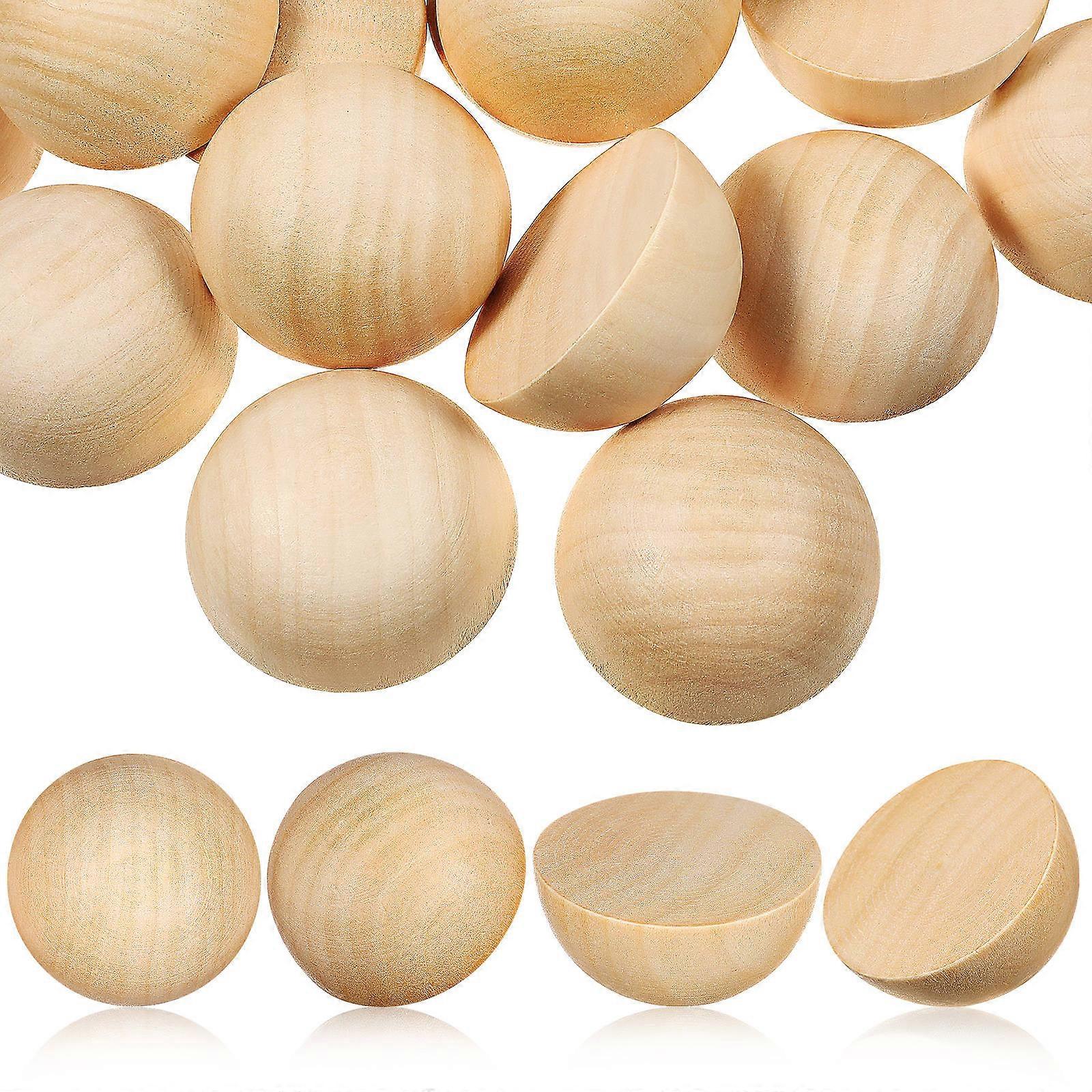 Half Wooden Balls Unfinished Natural Craft Beads for DIY Projects, 40pcs Set with Smooth Blank Surfaces for Easy Decoration and Painting