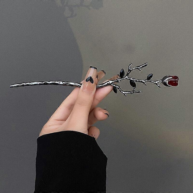 Vintage Rose Hair Sticks Hairwear for Women Simple Flower Black Red Hairpin Hair Chopstick Disk Hairstick Headdress Jewelry