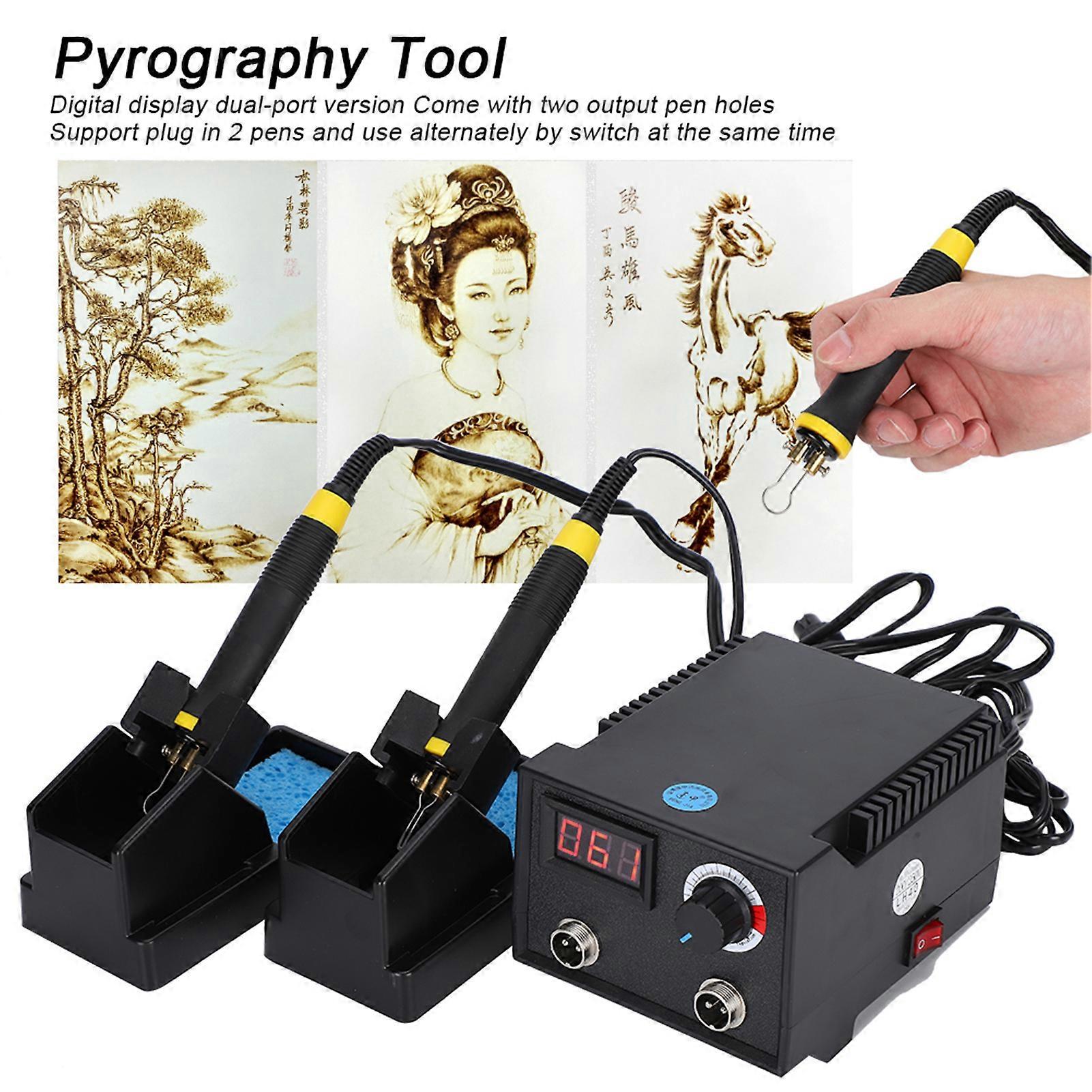 Adjustable Temperature Pyrography Kit, Soldering Iron for Gourd, Rice Paper, 220V UK Plug