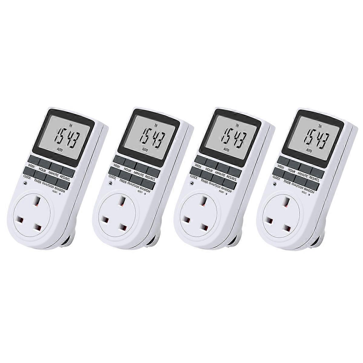 4X Uk Plug Digital Timer Plug Socket, Electrical Programmable Plug in Timer Switch for Light, B and
