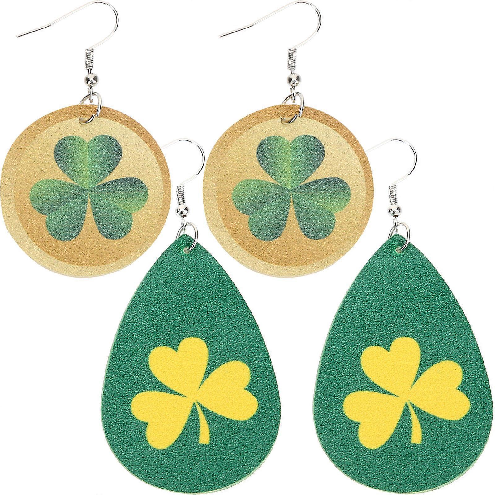 Patricks Day Accessories Design Clover Earrings Faux Leather Costume Accessory 2Pairs