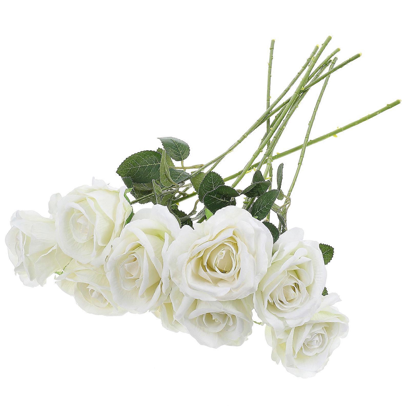 White Fake Rose Flower for Decor with Iron Stems Easy to Clean and Realistic Look