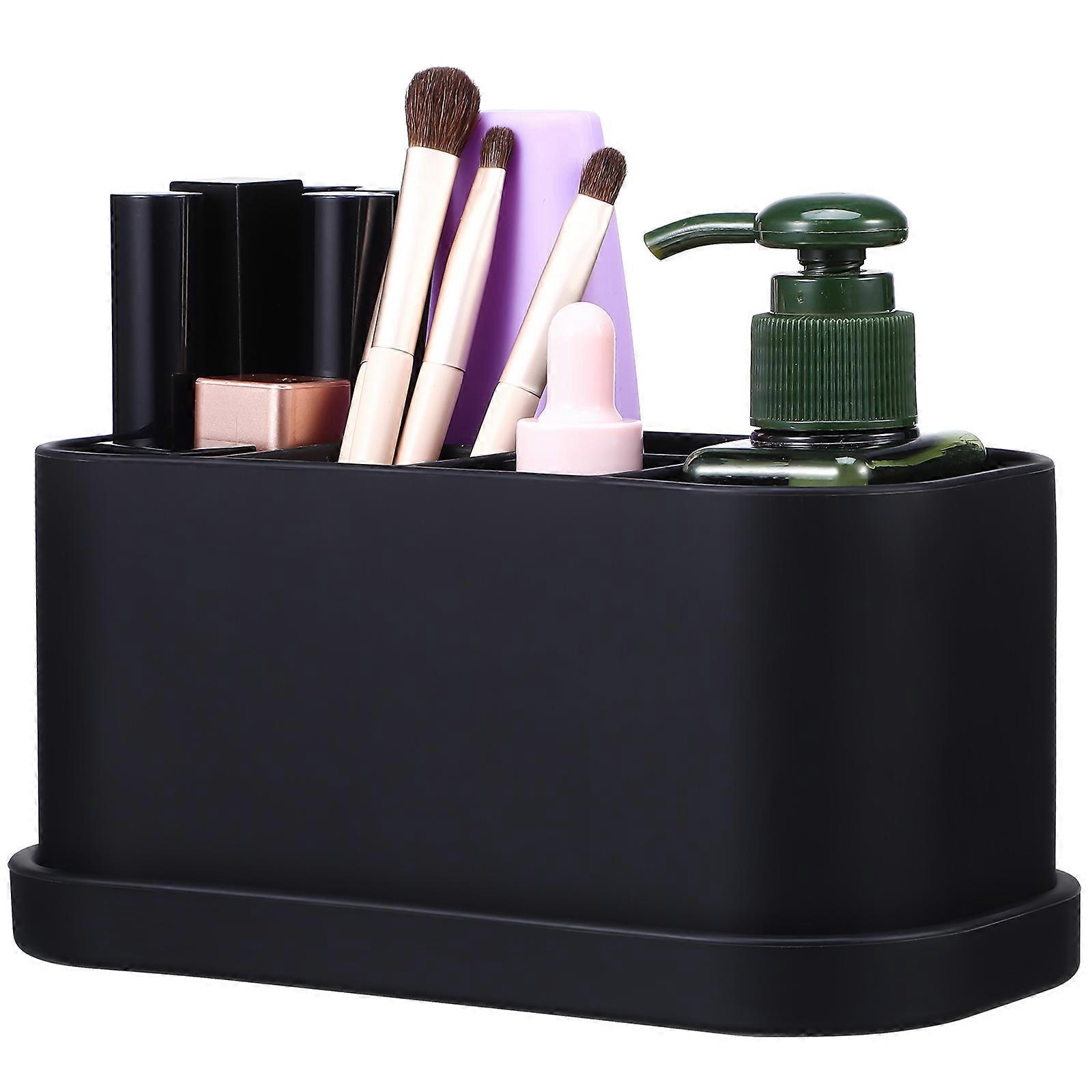 Toothbrush Holder with Removable Drainage Tray   Multi Compartment Bathroom Organizer for Toothbrushes, Makeup & Essentials