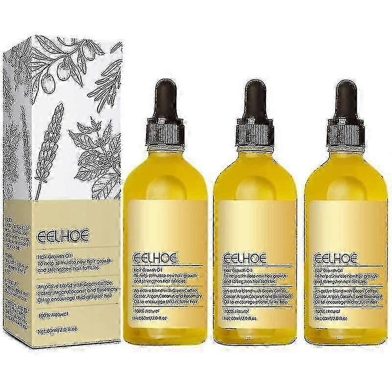 3個のナチュラルヘアグロースオイル、ビーガンオーガニックナチュラルヘアグロースオイル60ml