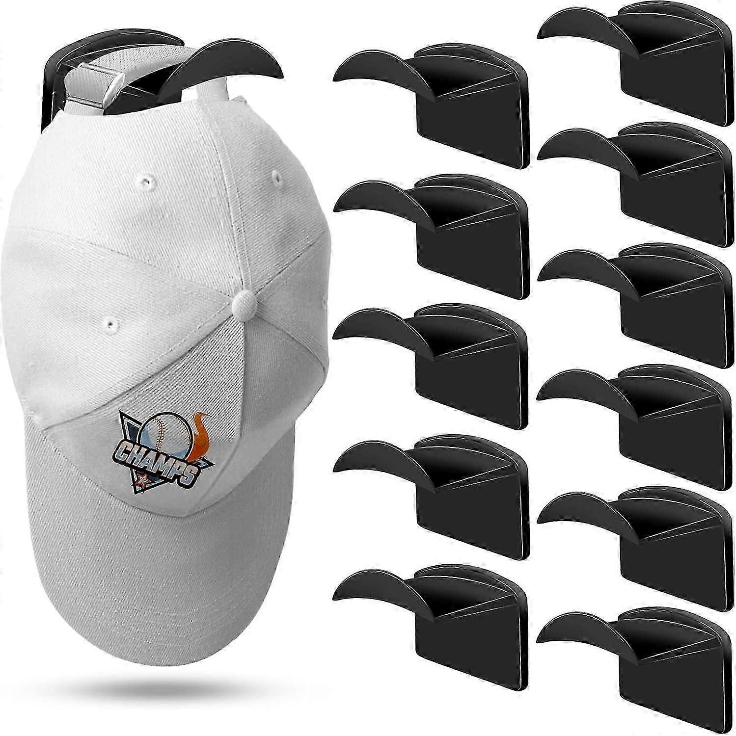 Hat Rack for Wall (12-Pack) - Hat Racks for Baseball Caps. Adhesive Hat Hooks for Wall. No