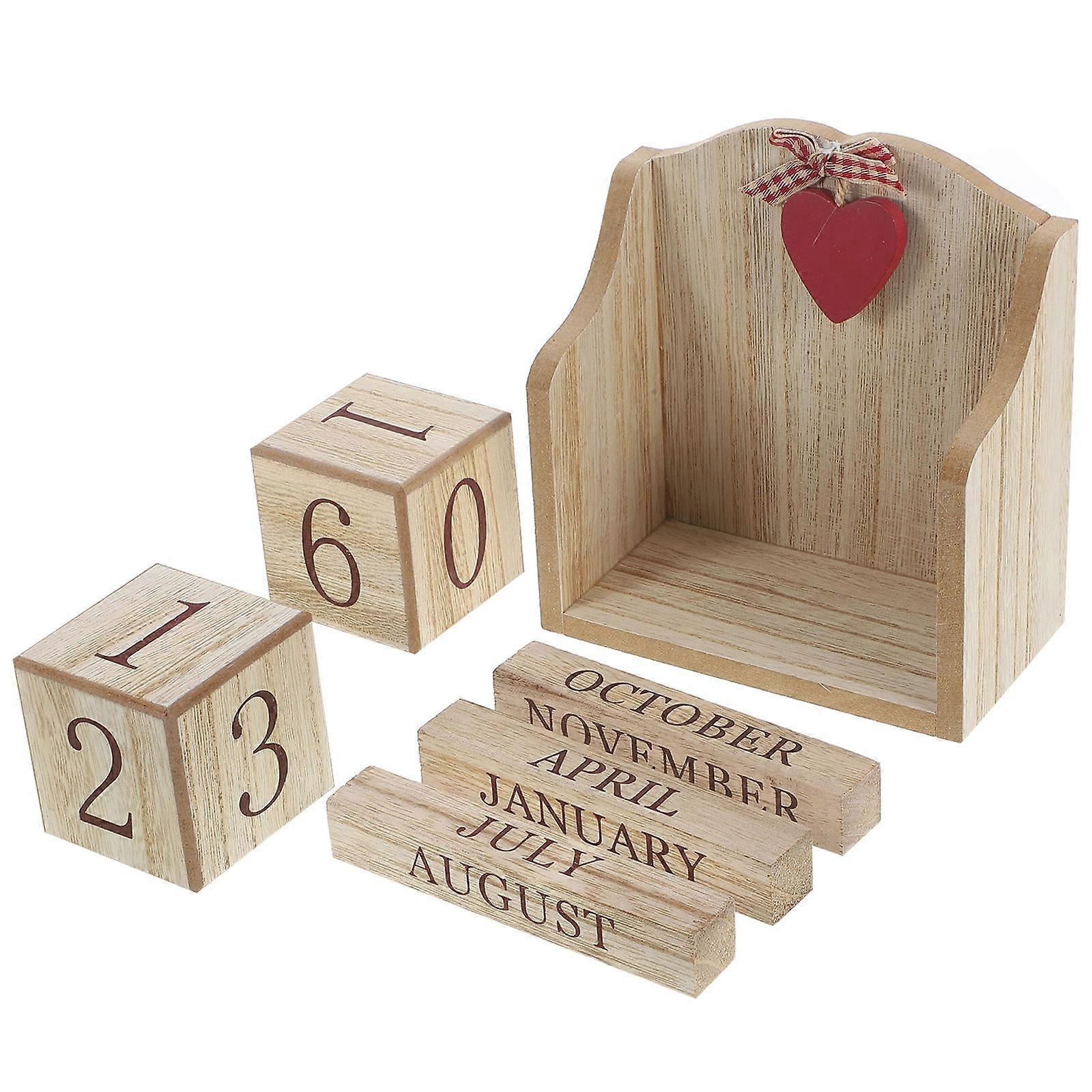Compact Desk Calendar, Wooden Construction for Daily Planning, Reusable Solution