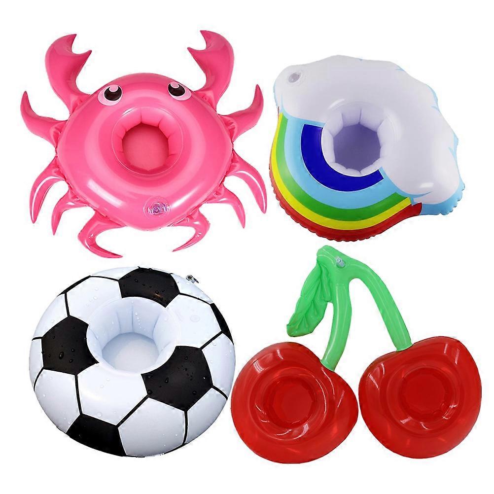 4 Inflatable Drink Cup Holders Floating Party Favors Beach Pool Gatherings Cloud Crab Football Cherry Styles Easy Inflate Steady Base