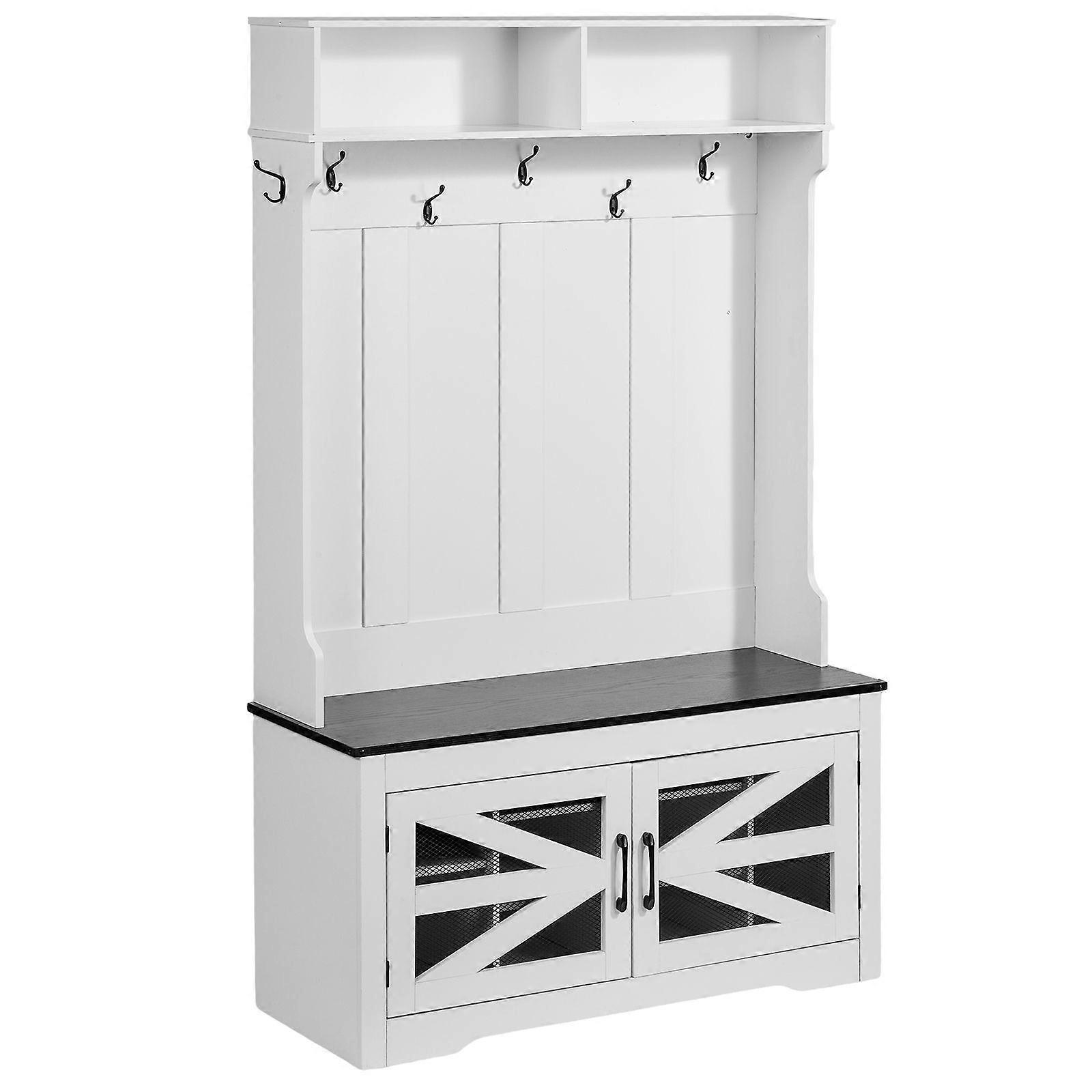 Banco de entrada Hall Tree, cabide de LED com armazenamento de sapatos, banco de lama de 42" de largura com armazenamento e assentos, prateleiras ajustáveis