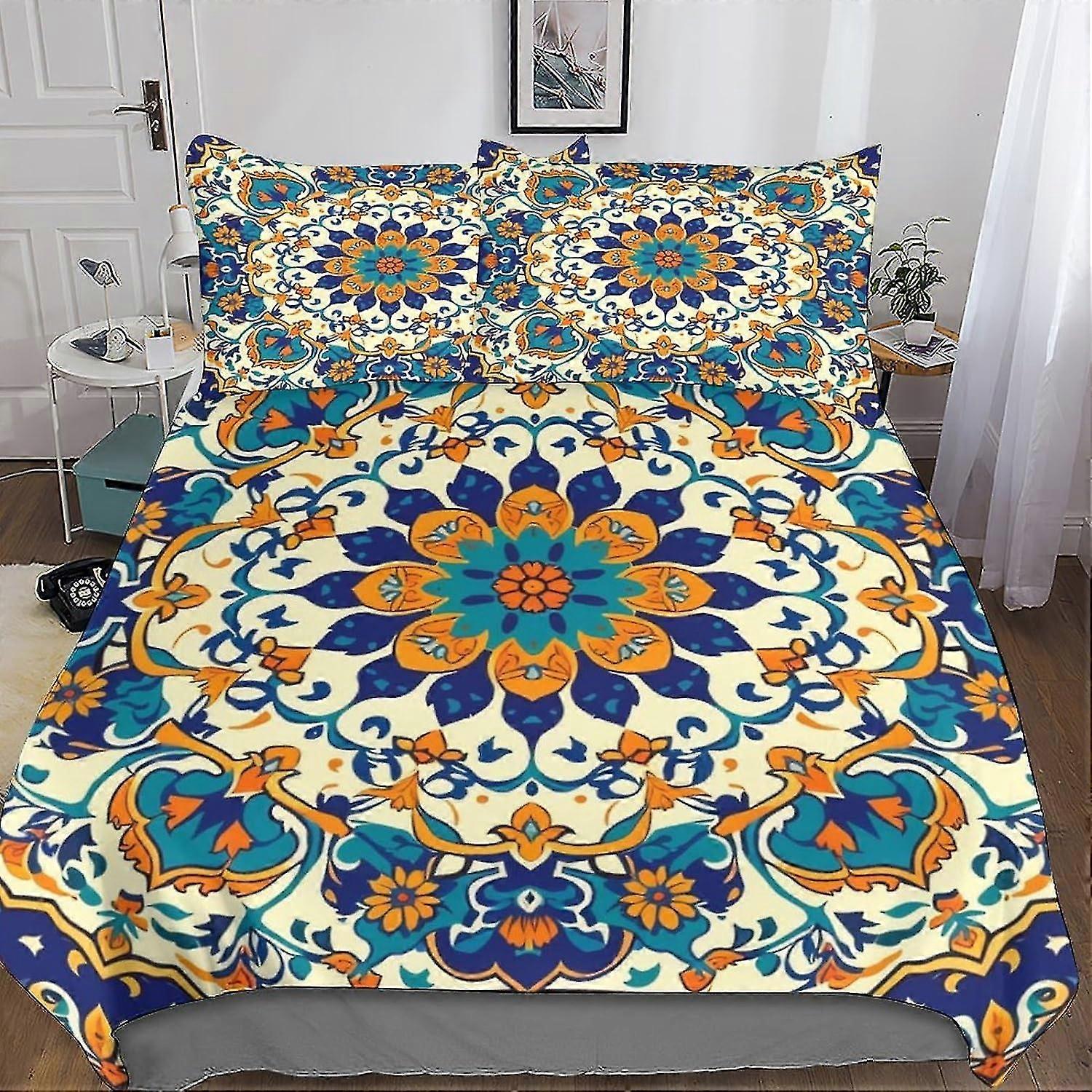 Exotic Boho 3D Print Quilt Cover Bedding Set with Microfiber Hidden Zipper Closure and Pillowcases