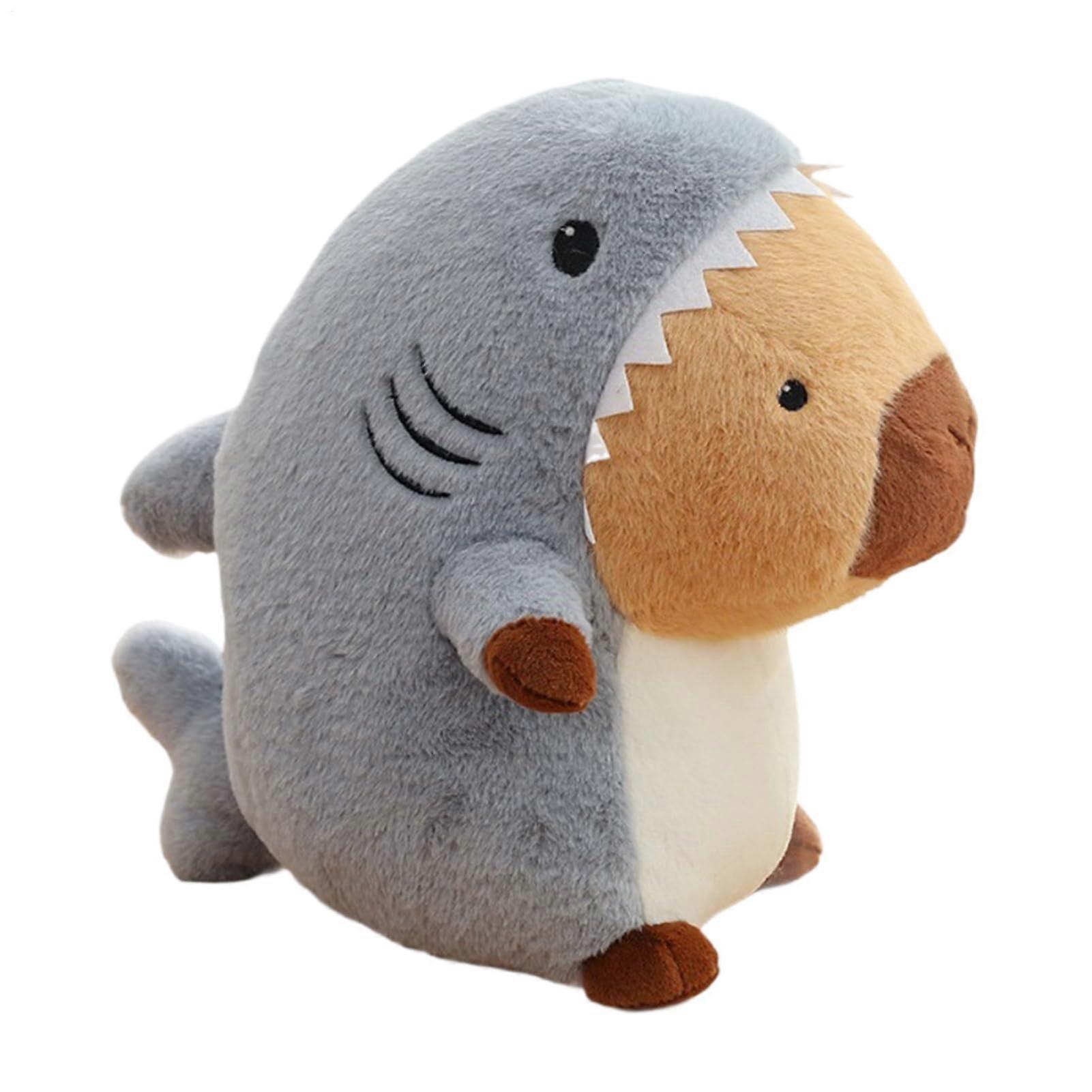 Capybara Plush Toy Shark Plush 13.2 Inch Reversible Stuffed Cushion Cute Cartoon Animal Cushion Desk Aesthetic Craft Ornament for Home Display, Grey