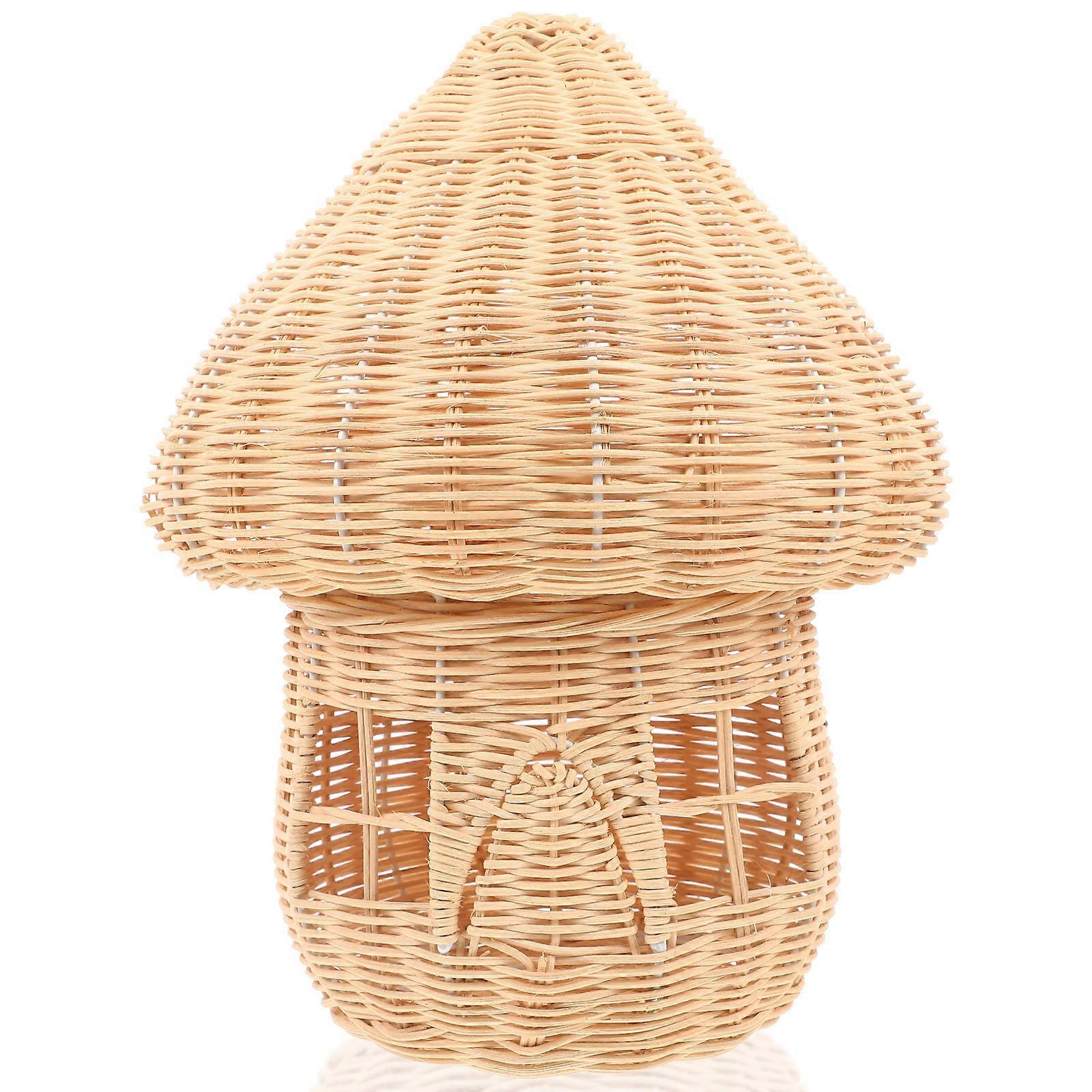 Rattan Woven Mushroom Decorative Rattan Mushroom Home Decoration Khaki 22X22X27CM Photo Prop 1Pack