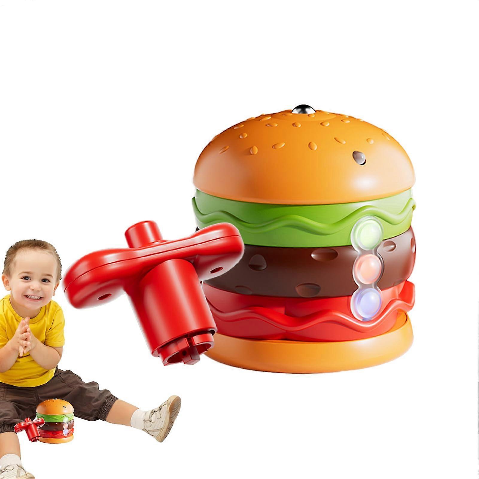 Glowing Hamburger Spinner Battle Game Travel Size Interactive Balance Toy With Music Gift Idea For Kids