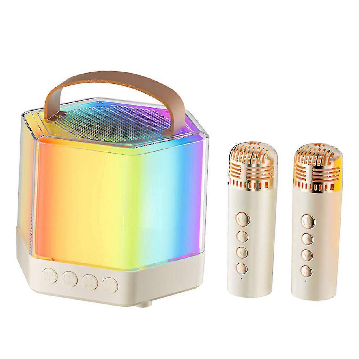 Mini Microphone Set Karaoke Machine for Kids, Small Karaoke System with Microphone, ABS Beige Karaoke Machine for Boys and Girls