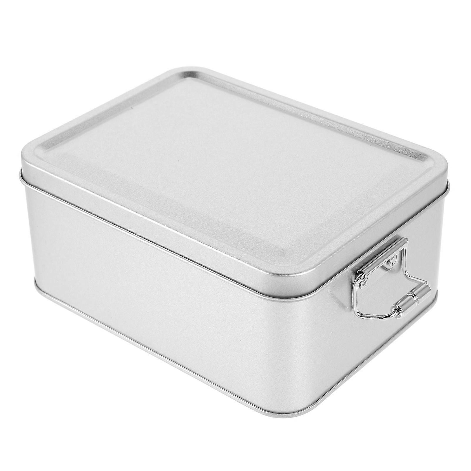 Biscuit Packaging Box Tinplate Material Silver Color Kitchen Use Organizer 14.50X11.00X6.50CM 1Pack