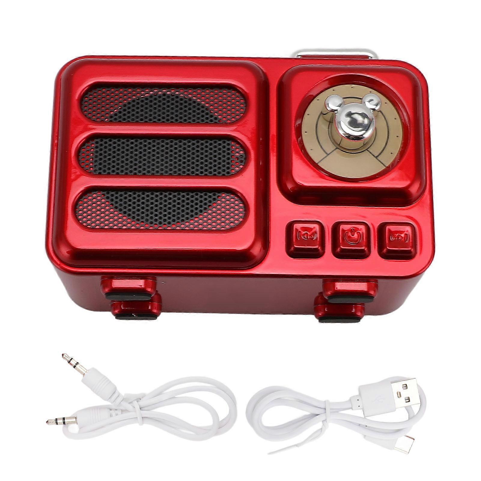 Retro Bluetooth 5.3 Speaker with Radio and 360° Sound for Bedroom and Outdoor Parties Red