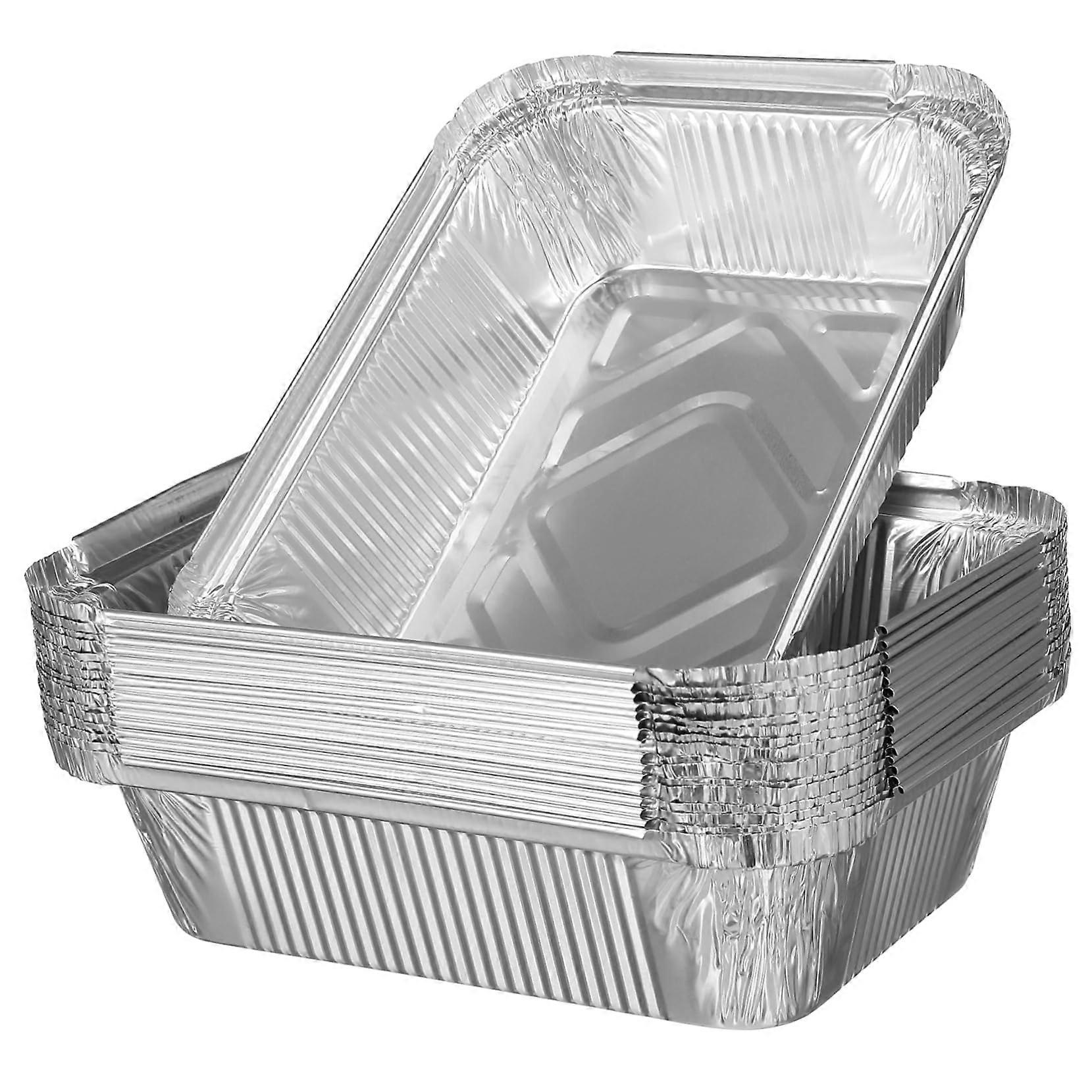 20pack of 700ml disposable aluminum foil grill trays, square flat BBQ trays for parties, foodsafe, ideal for barbecue accessories and catering.