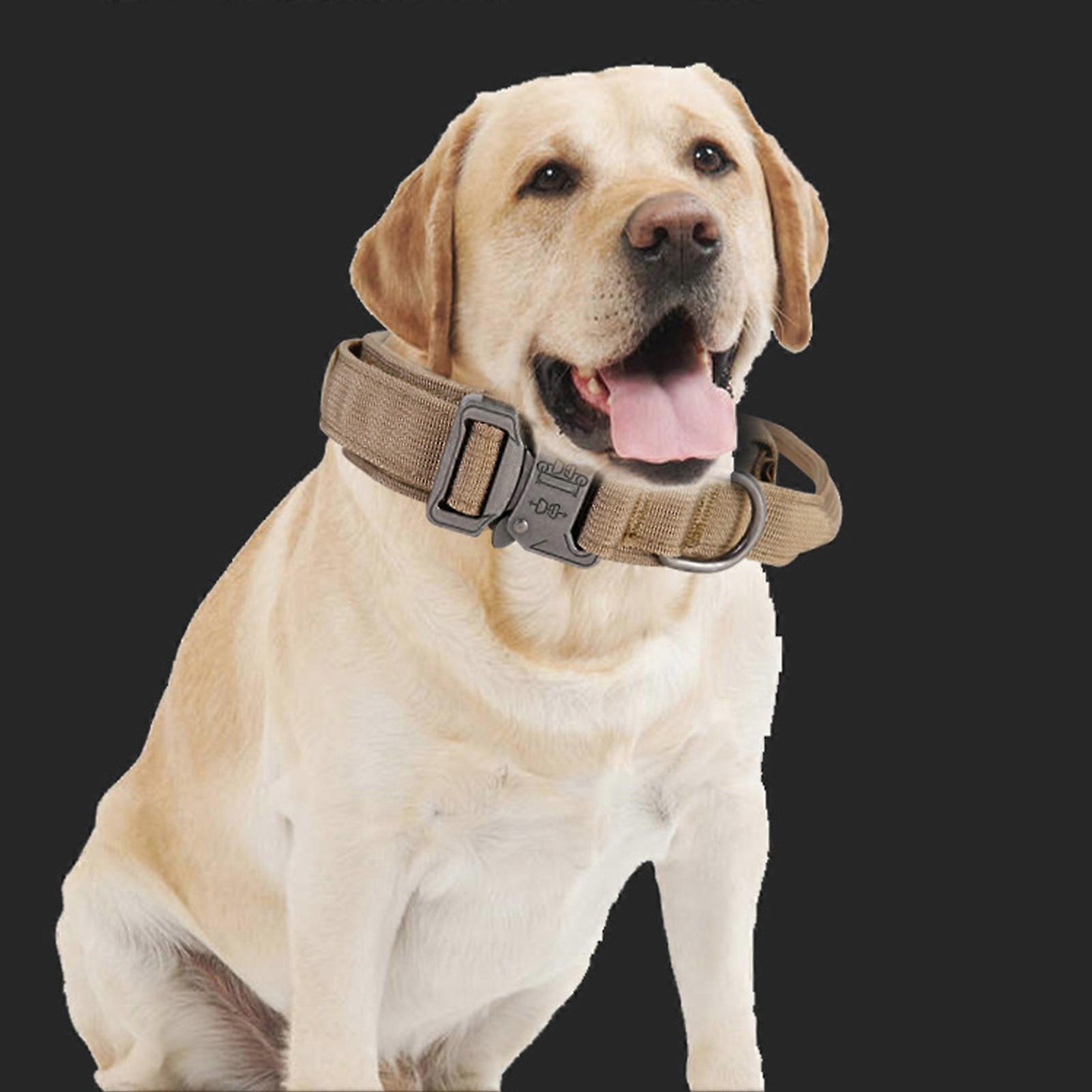 Dog Collar Adjustable Alloy Buckle Dog Collar with Hook and Loop for Medium and Large Dogs M Size Khaki