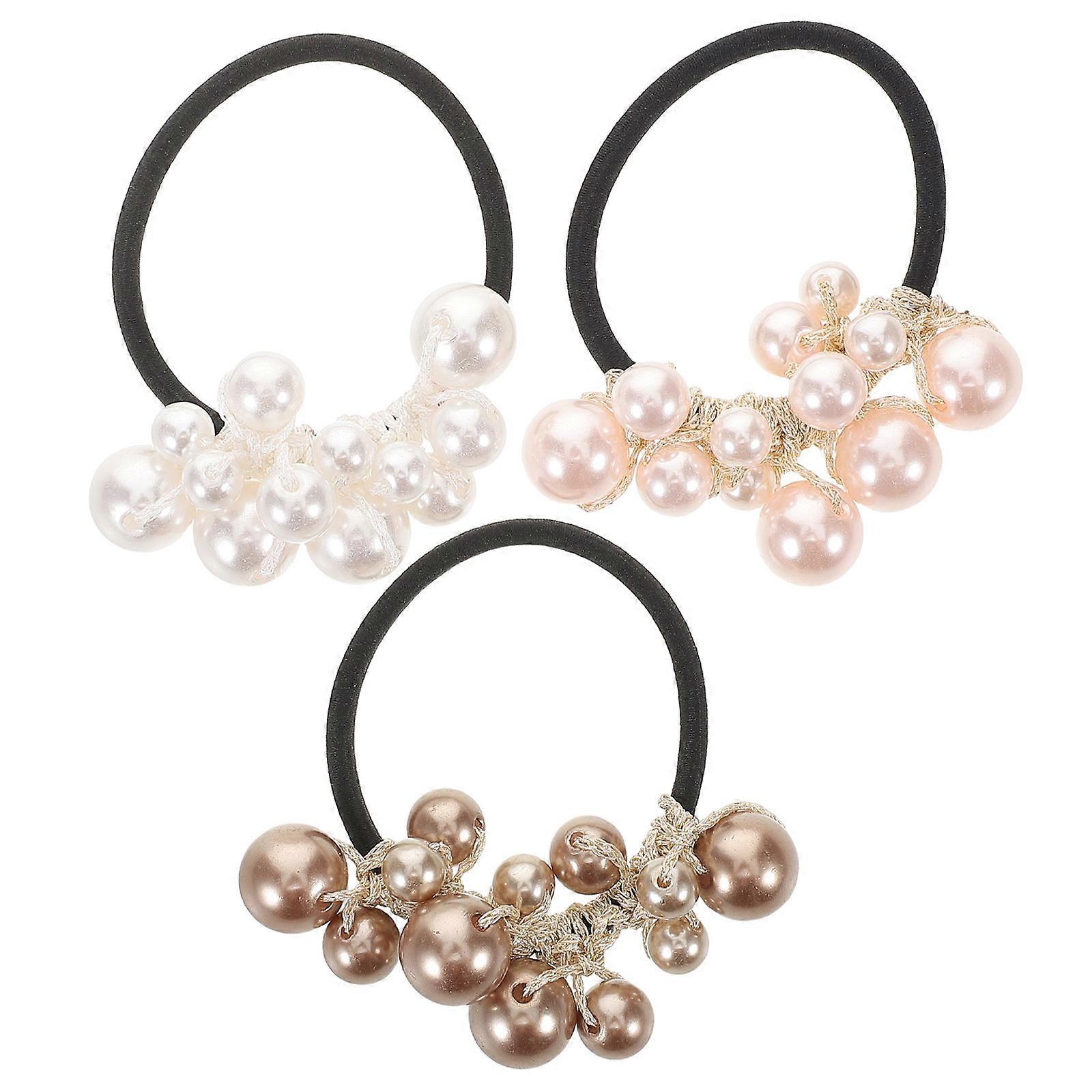 3pcs Pearl Hair Ties Elastic Beaded Scrunchies for Women, Ponytail Holders for Daily, Party, Wedding Use