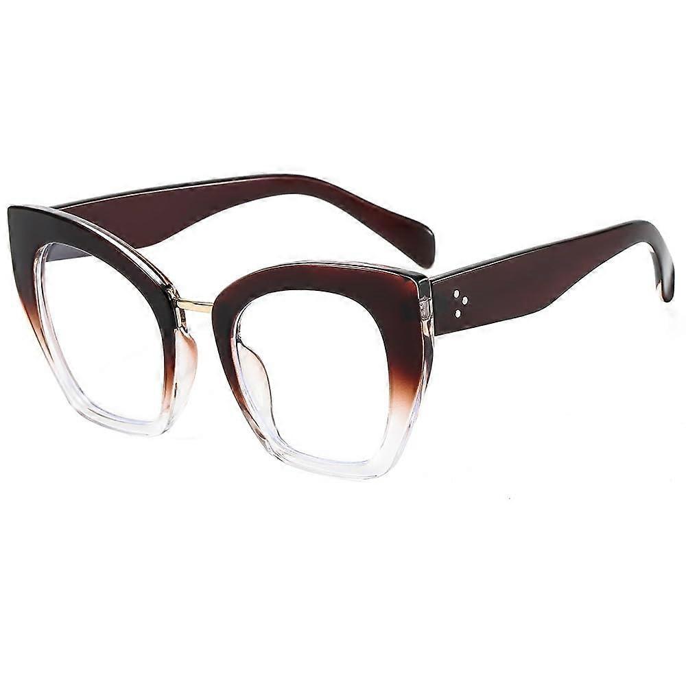 Oversized Cat Eye Reading Glasses for Women Blue Light Blocking Computer Reader Anti-UV Flat Mirror +2.00 Coffee Frame