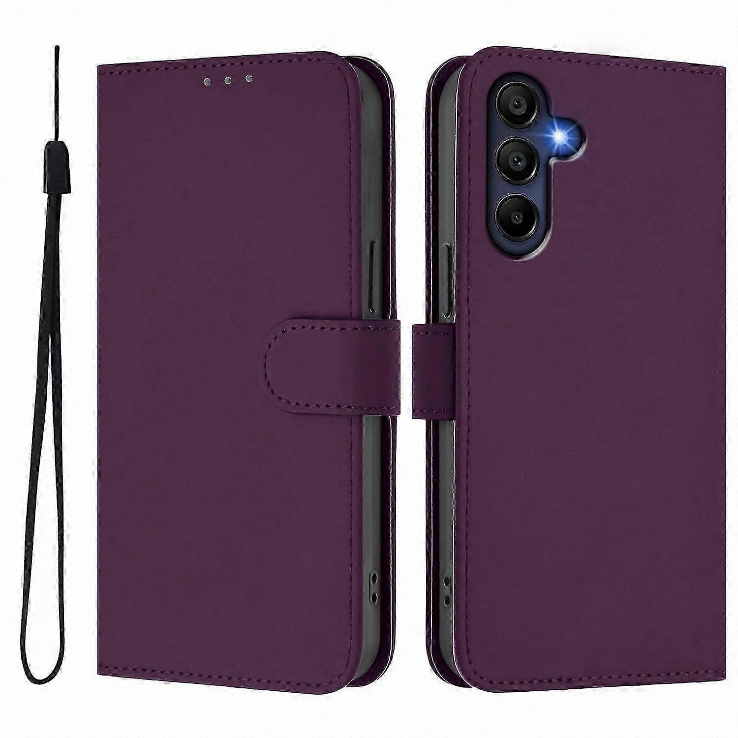 Solid Color Wallet Leather Case with Strap for 5G Smartphones