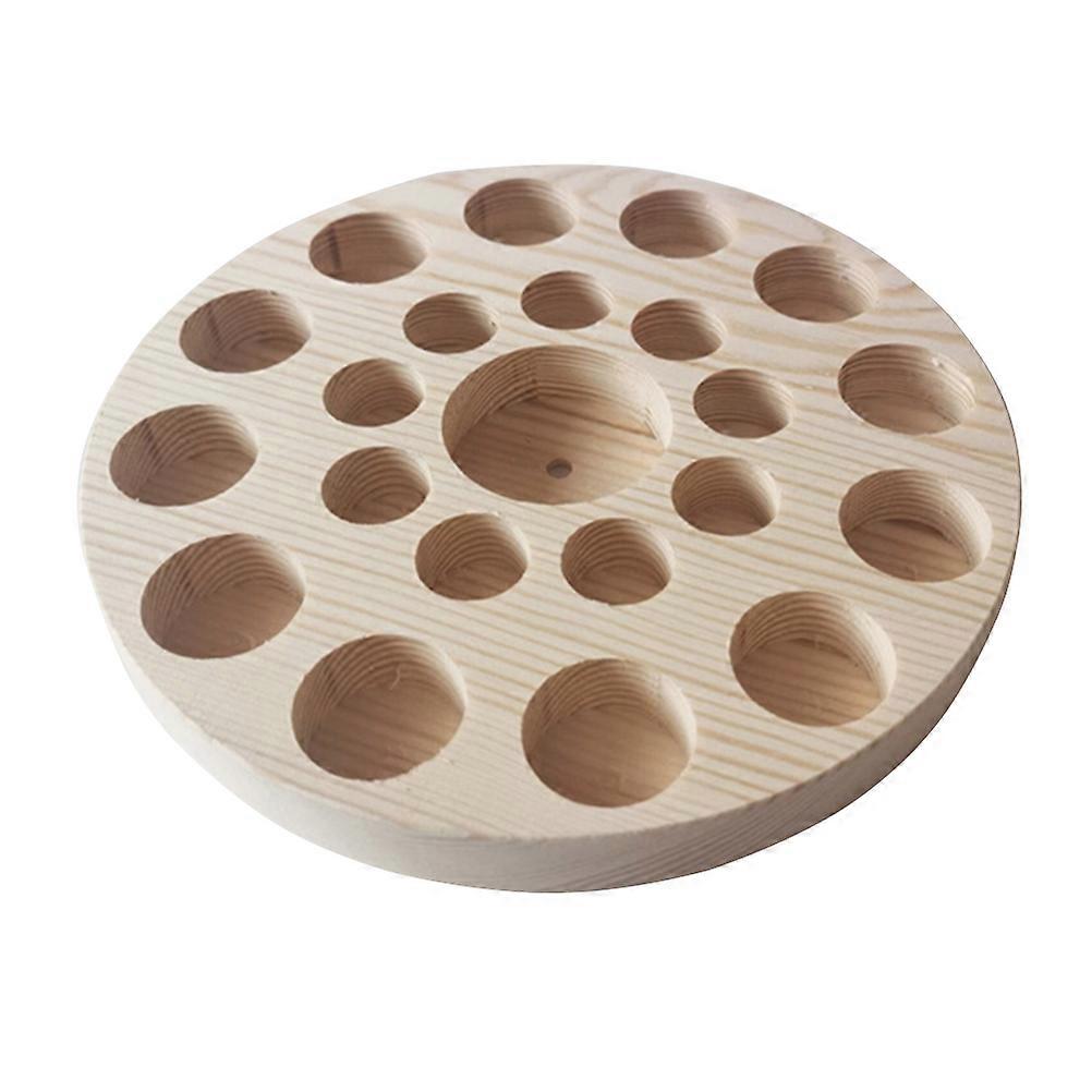 Wooden Board Storage Tray for Essential Oil Bottles with 22 Grids in Three Sizes Round Plate Khaki