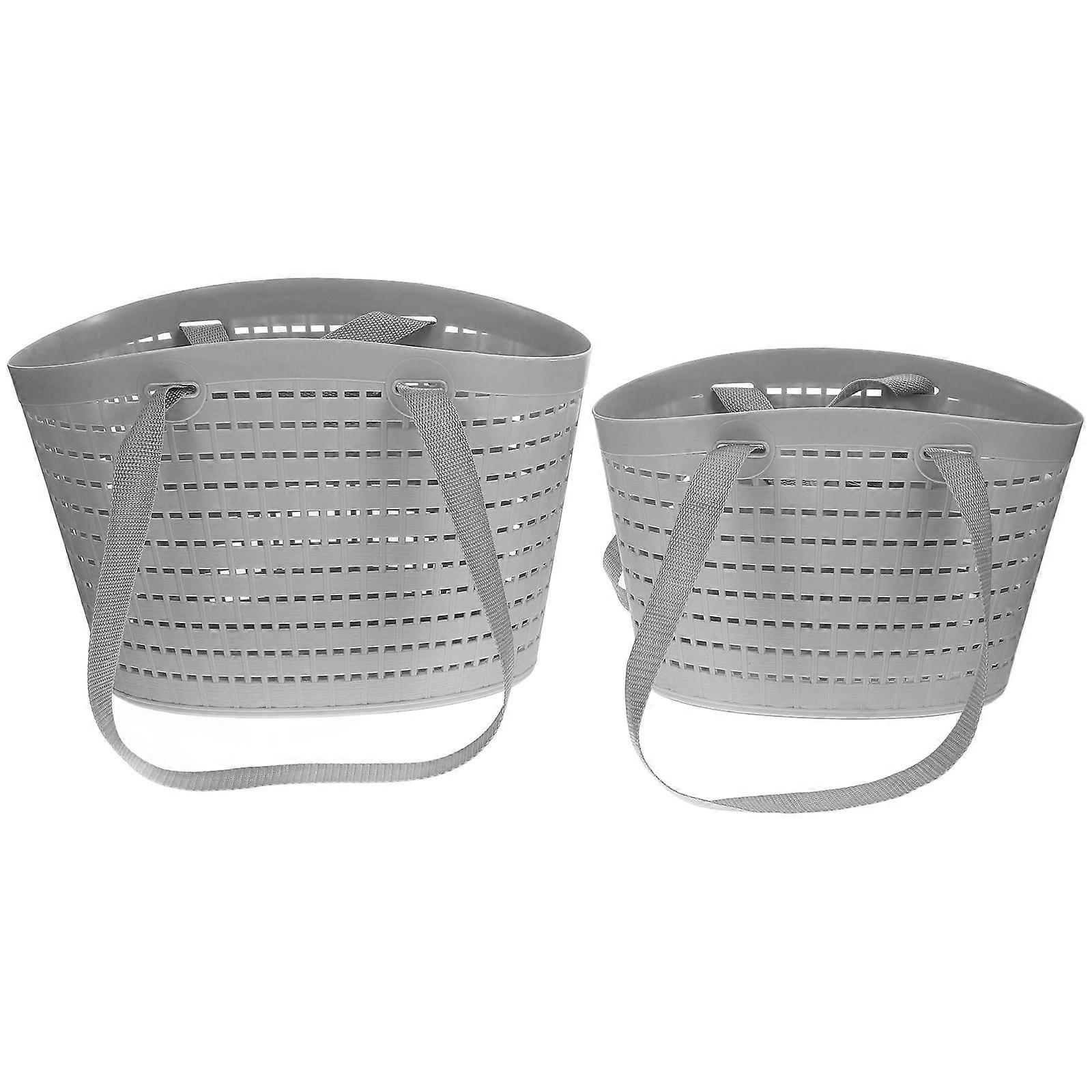 Plastic Laundry Basket with Handle for Home Storage 2Pcs Grey