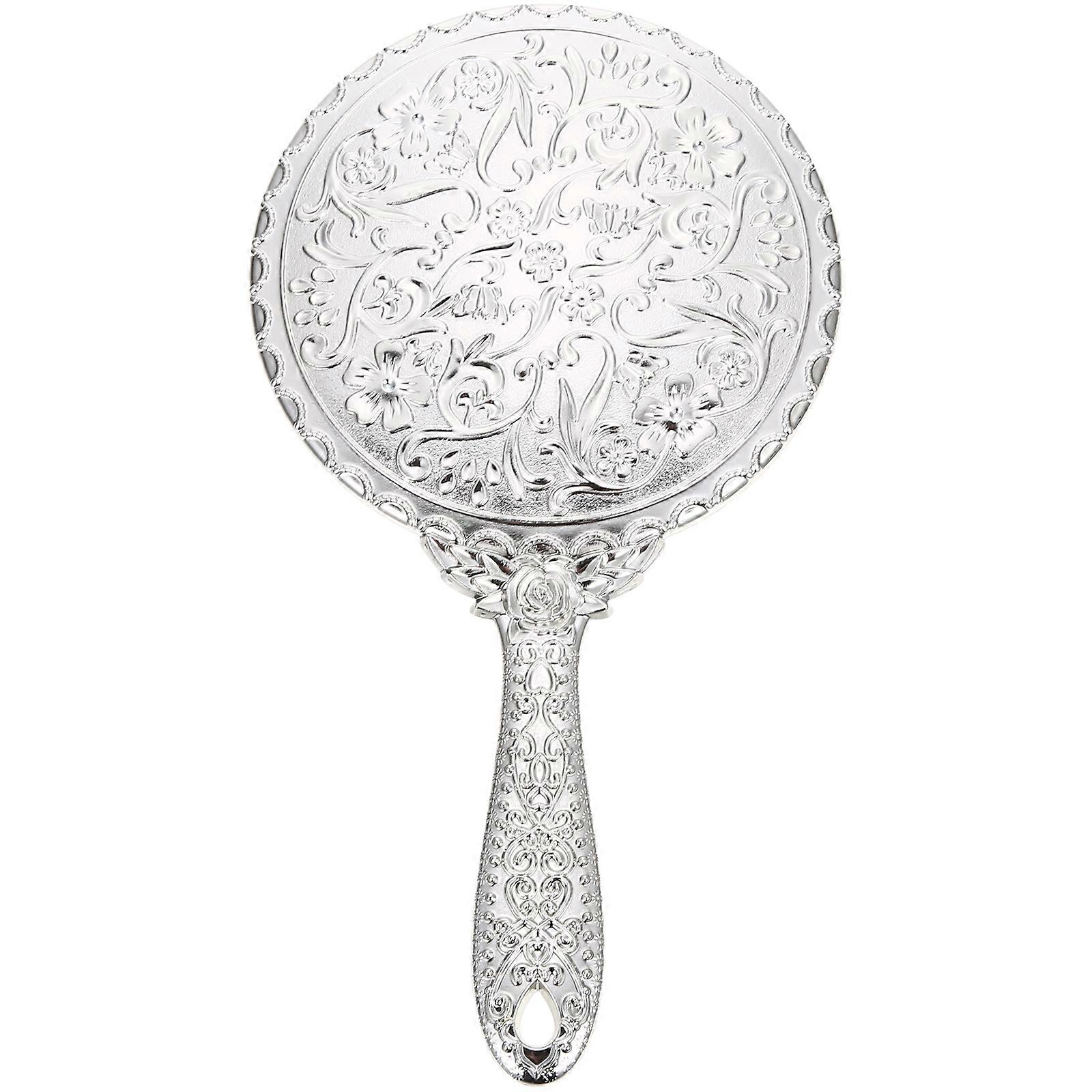 Handheld Makeup Mirror Silver ABS Ergonomic Grip Portable Makeup Mirror for Home Use