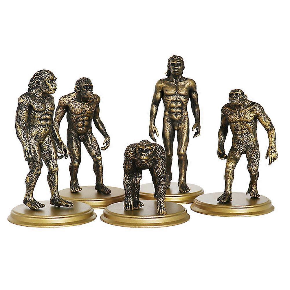 5pcs Primitive People Model Simulation Man Figurines Educational Tool (Dark Gold)