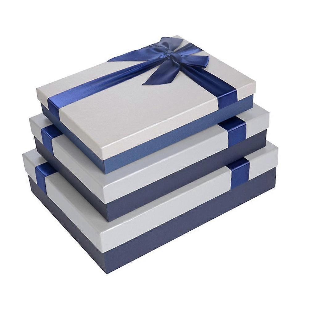 Wrapping Boxes For Presents Paperboard Rectangular Gift Boxes Packing Presentation Chic Ribbon Style 3Pcs Grey