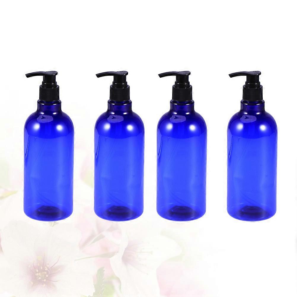 4pcs Empty Pump Plastic Bottles Pressure Emulsion Bottle for Traveling Home Use(500ML Blue)
