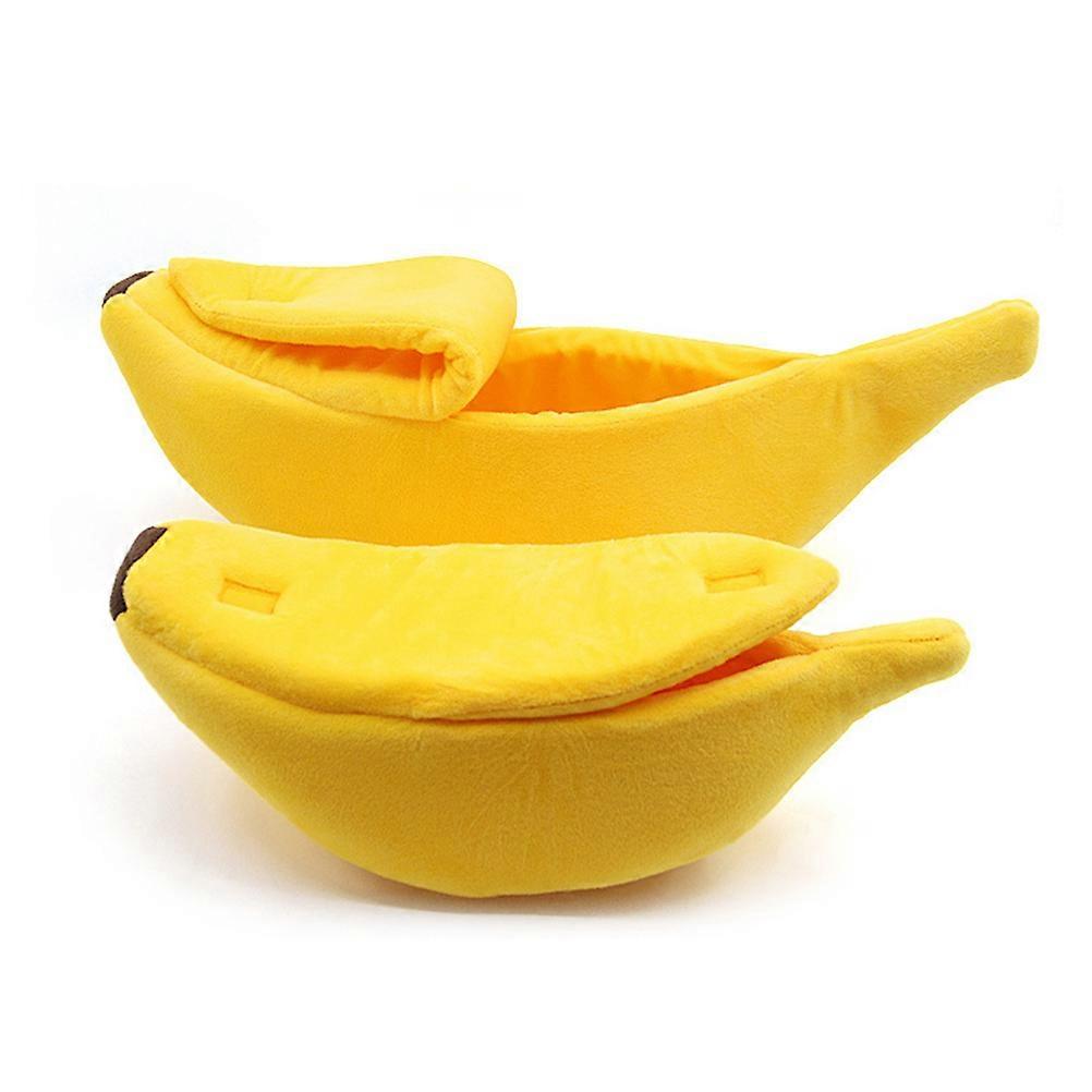 Banana Shaped Pet Bed for Dog Cat Use Soft Cloth Material Detachable Easy to Clean Yellow Size L