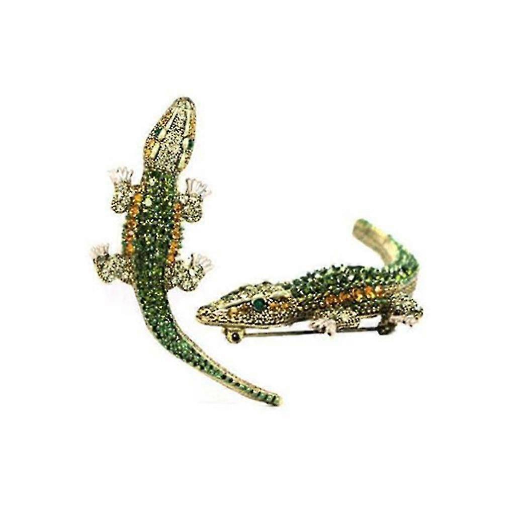 Men Gothic Punk Alligator Crocodile Crystal Rhinestone Brooch Pin Jewelry