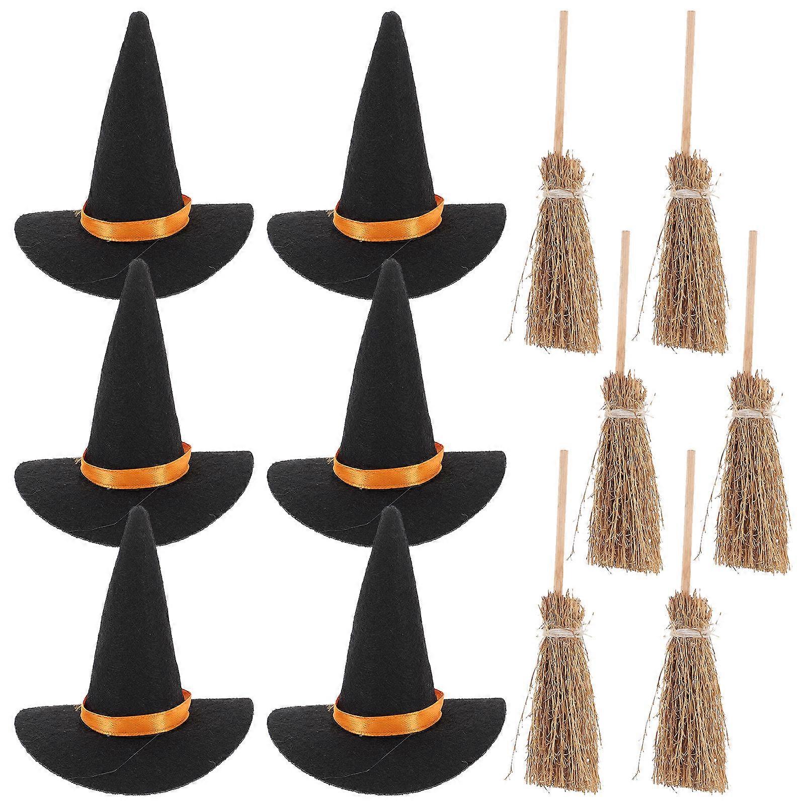 6pcs Mini Halloween Hats Outdoor Indoor Decorations DIY Miniature Witch Hats Hexenhut Wood Party Decoration